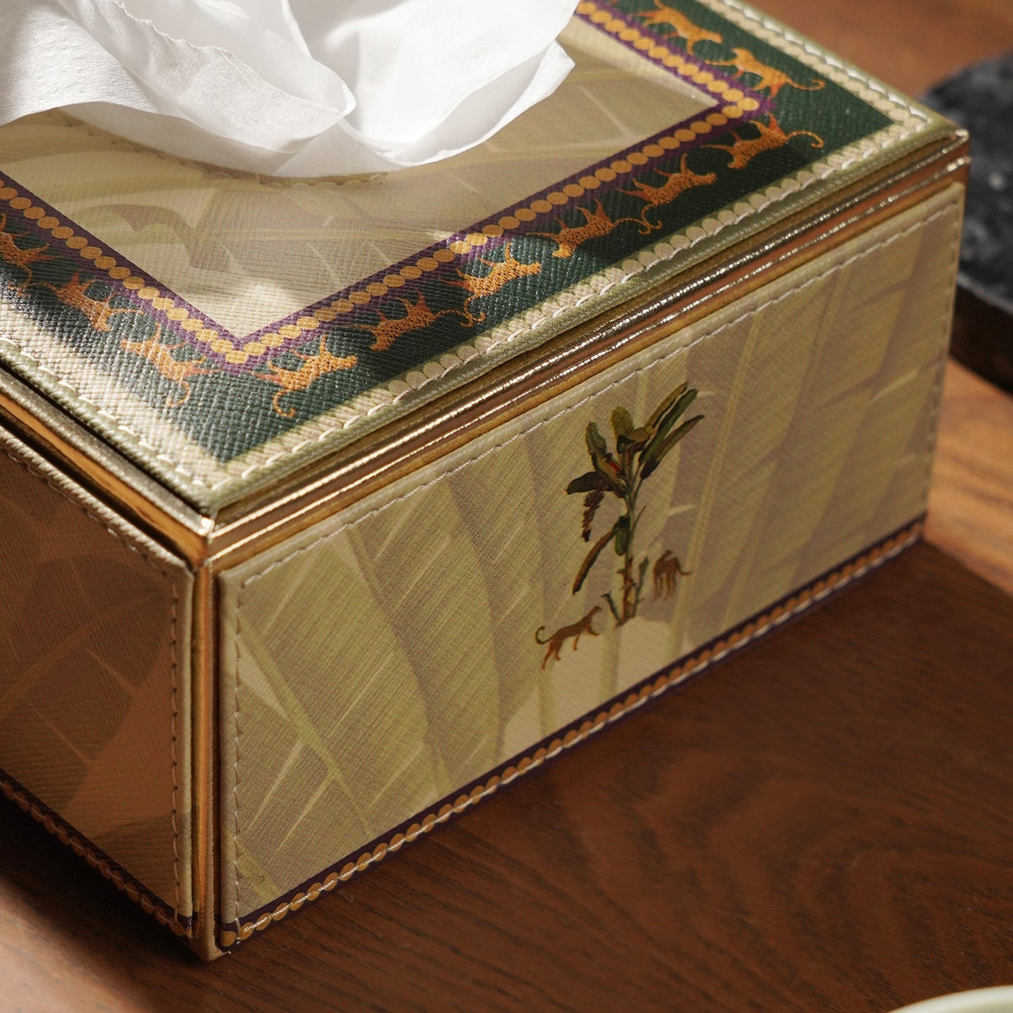 Beige Leopard Print Faux Leather Tissue Box