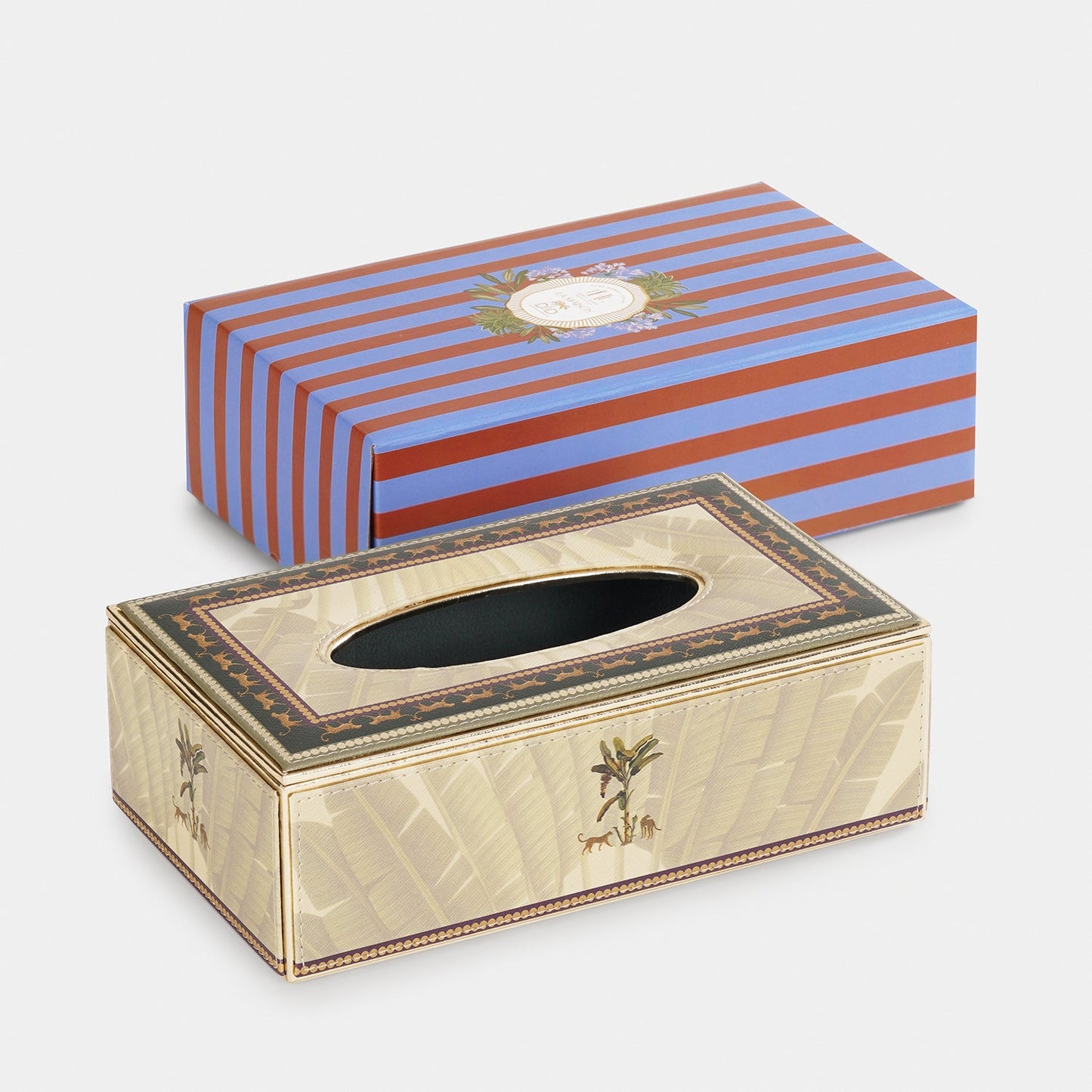 Beige Leopard Print Faux Leather Tissue Box