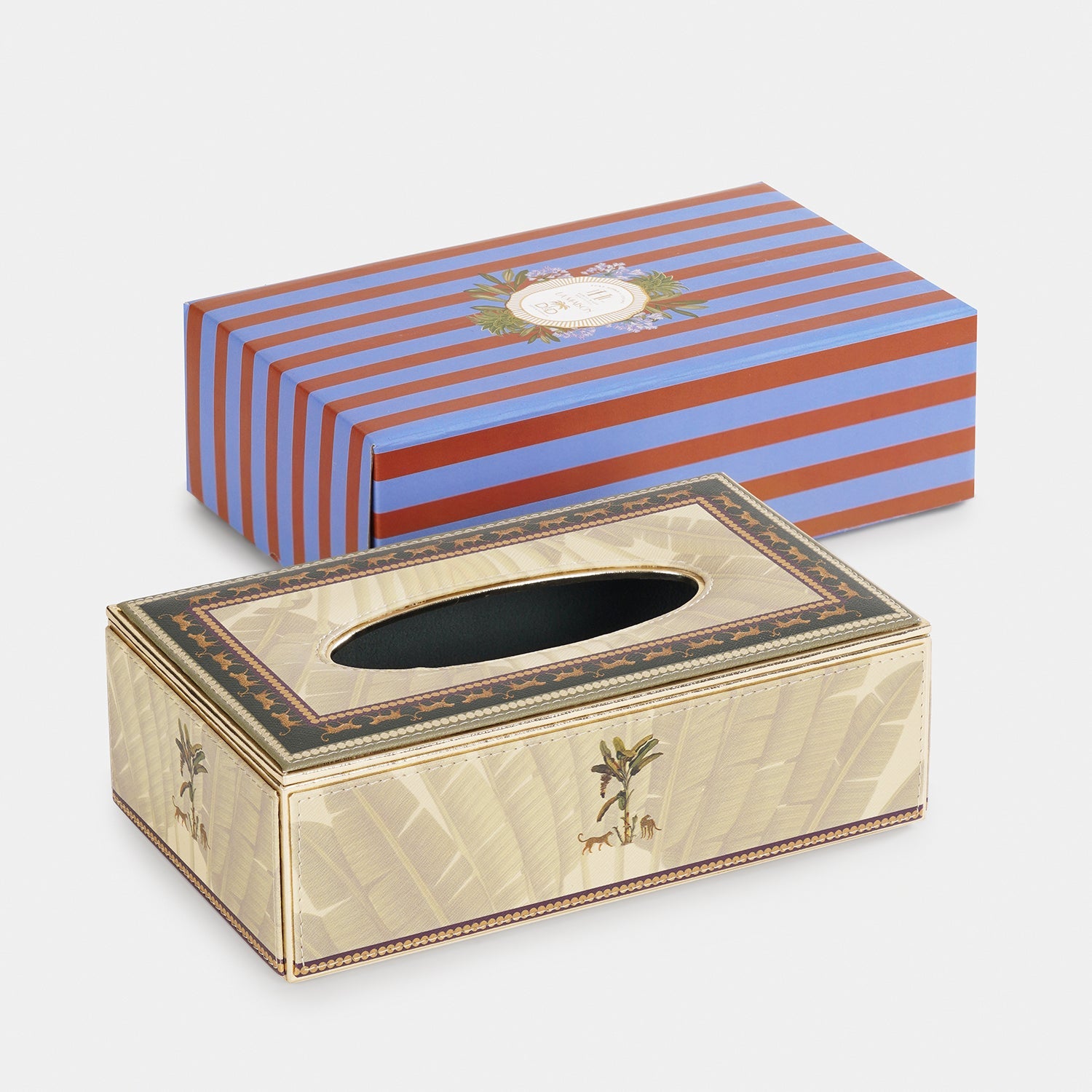Beige Leopard Print Faux Leather Tissue Box