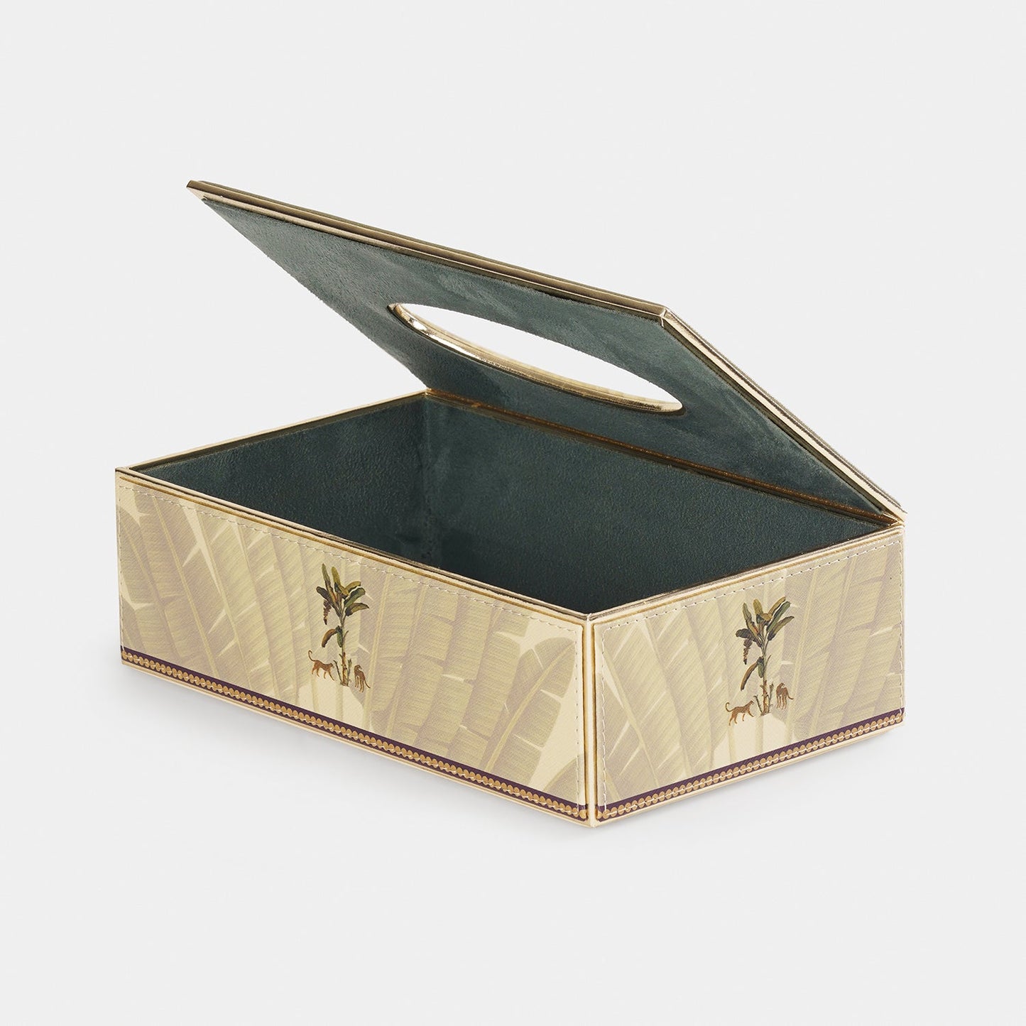 Beige Leopard Print Faux Leather Tissue Box