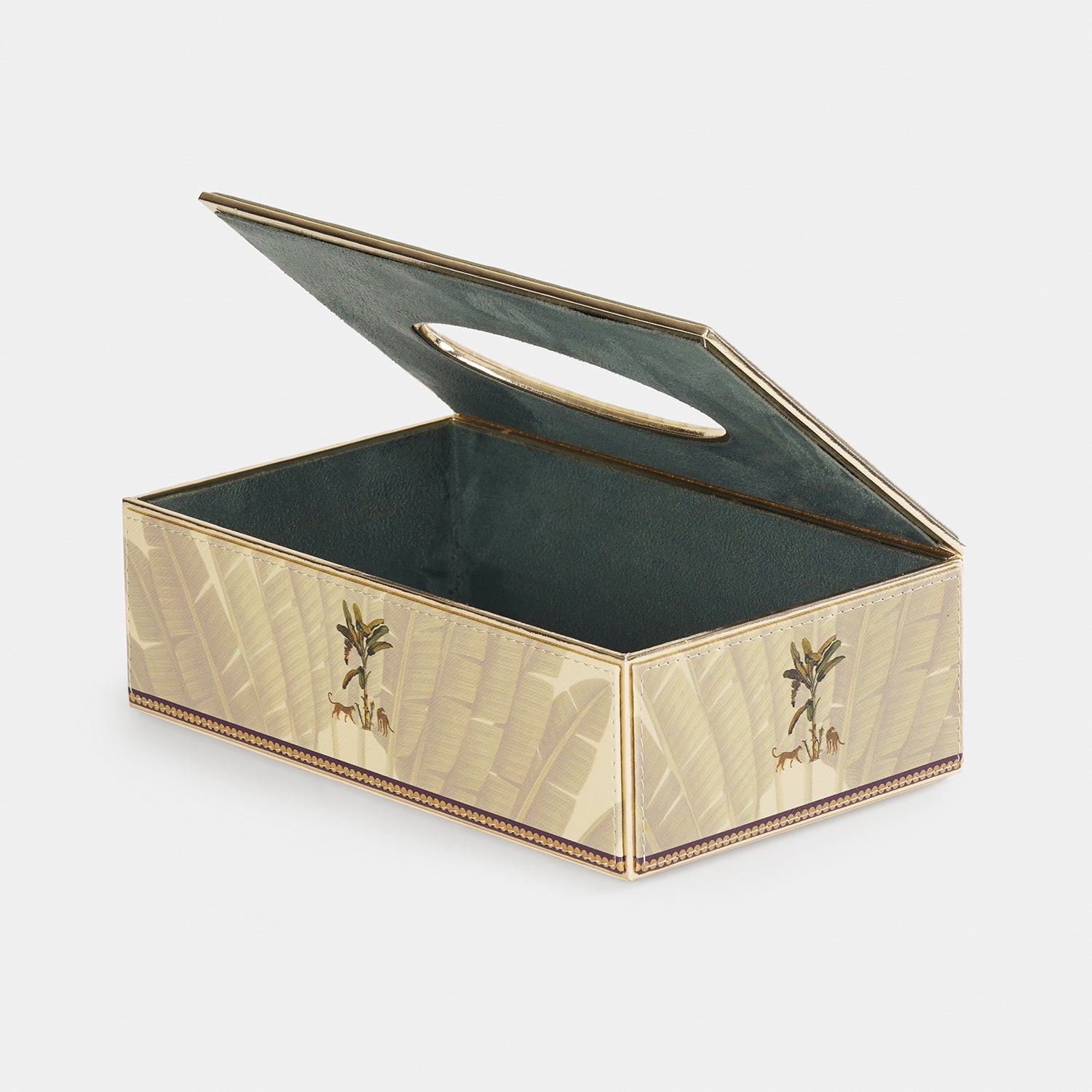 Beige Leopard Print Faux Leather Tissue Box
