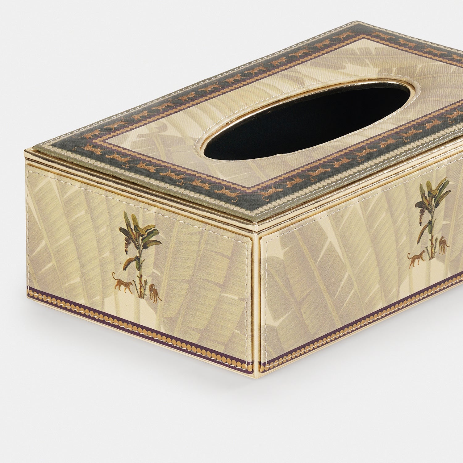 Beige Leopard Print Faux Leather Tissue Box