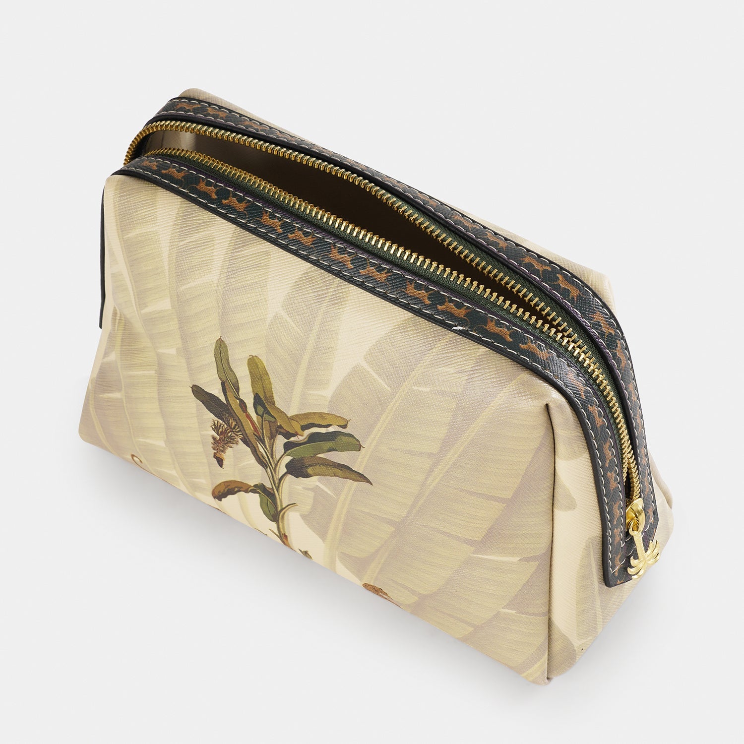 Beige Leopard Print Faux Leather Vanity Pouch - Large