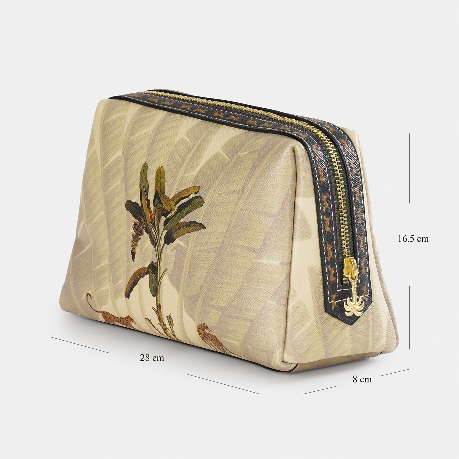 Beige Leopard Print Faux Leather Vanity Pouch - Large