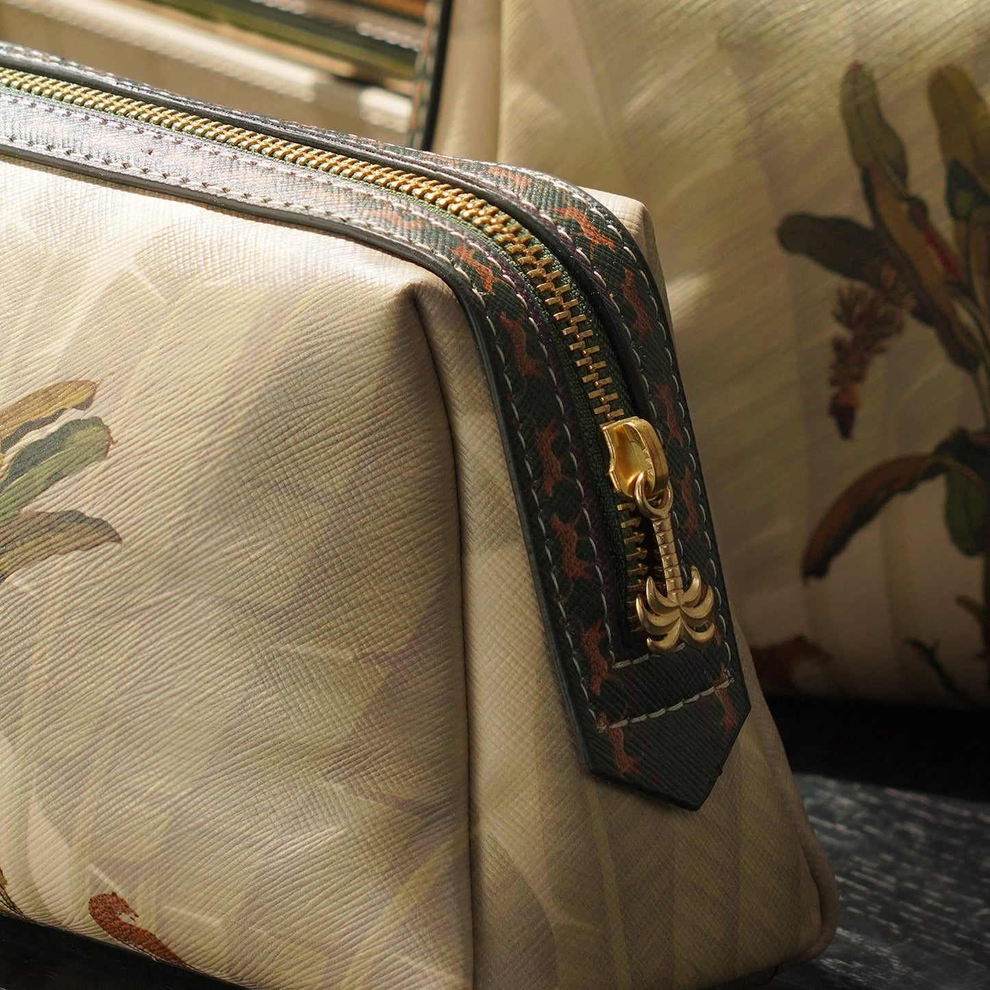 Beige Leopard Print Faux Leather Vanity Pouch - Small