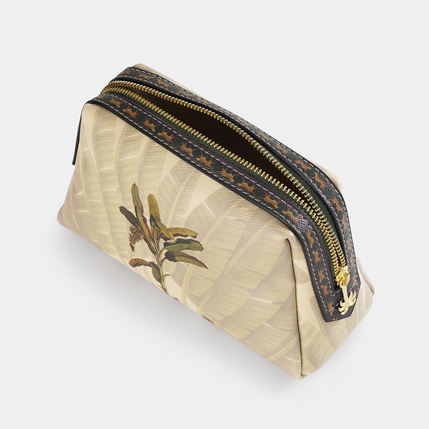Beige Leopard Print Faux Leather Vanity Pouch - Small
