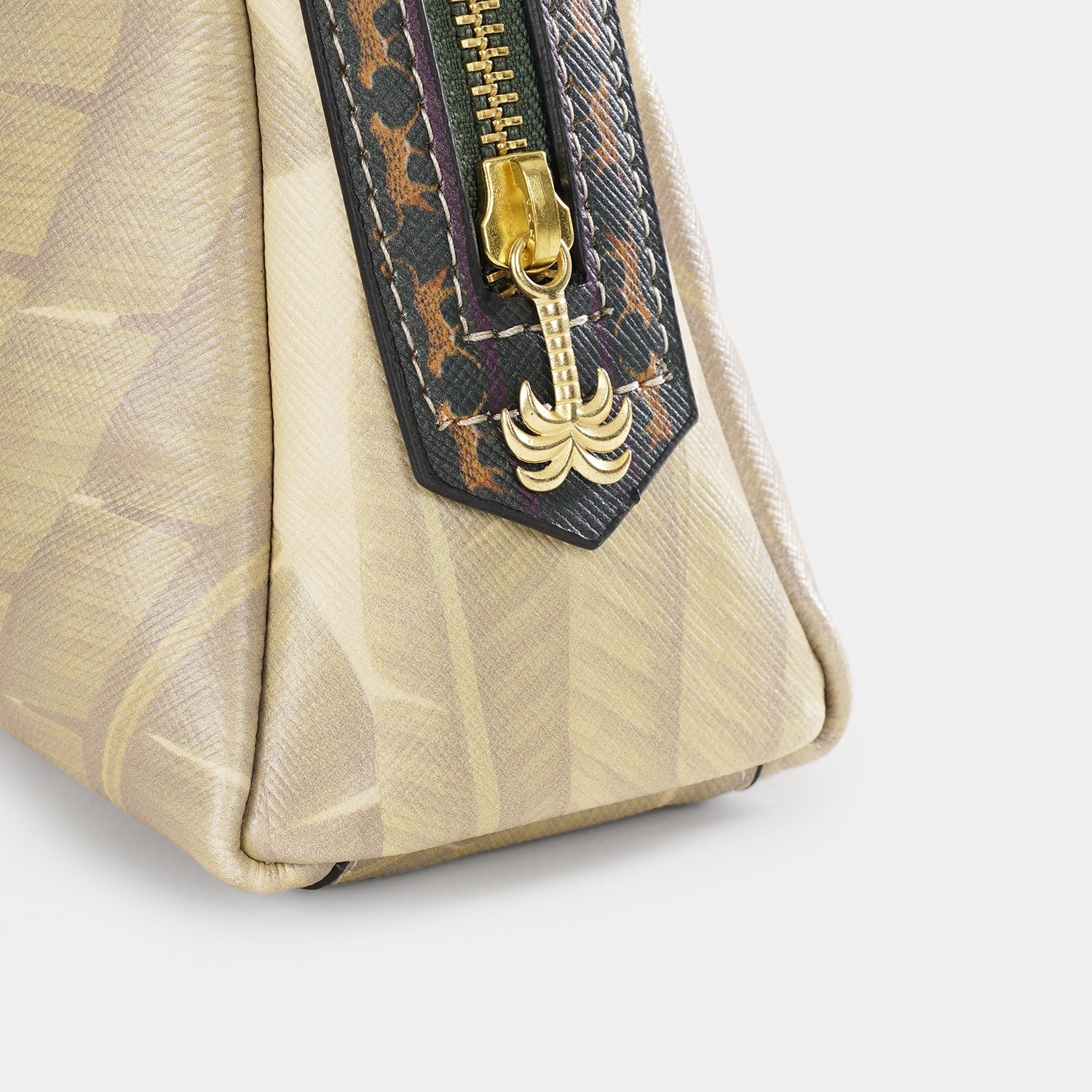 Beige Leopard Print Faux Leather Vanity Pouch - Small