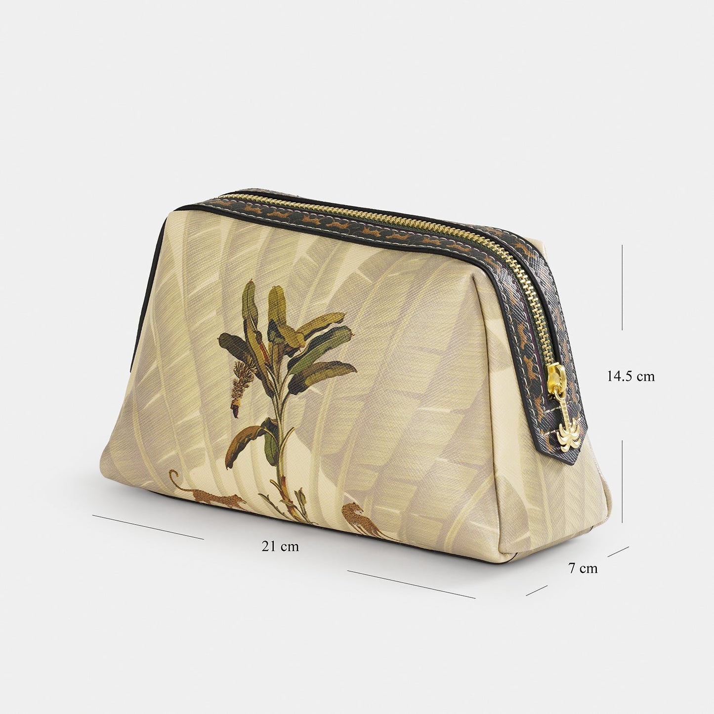 Beige Leopard Print Faux Leather Vanity Pouch - Small