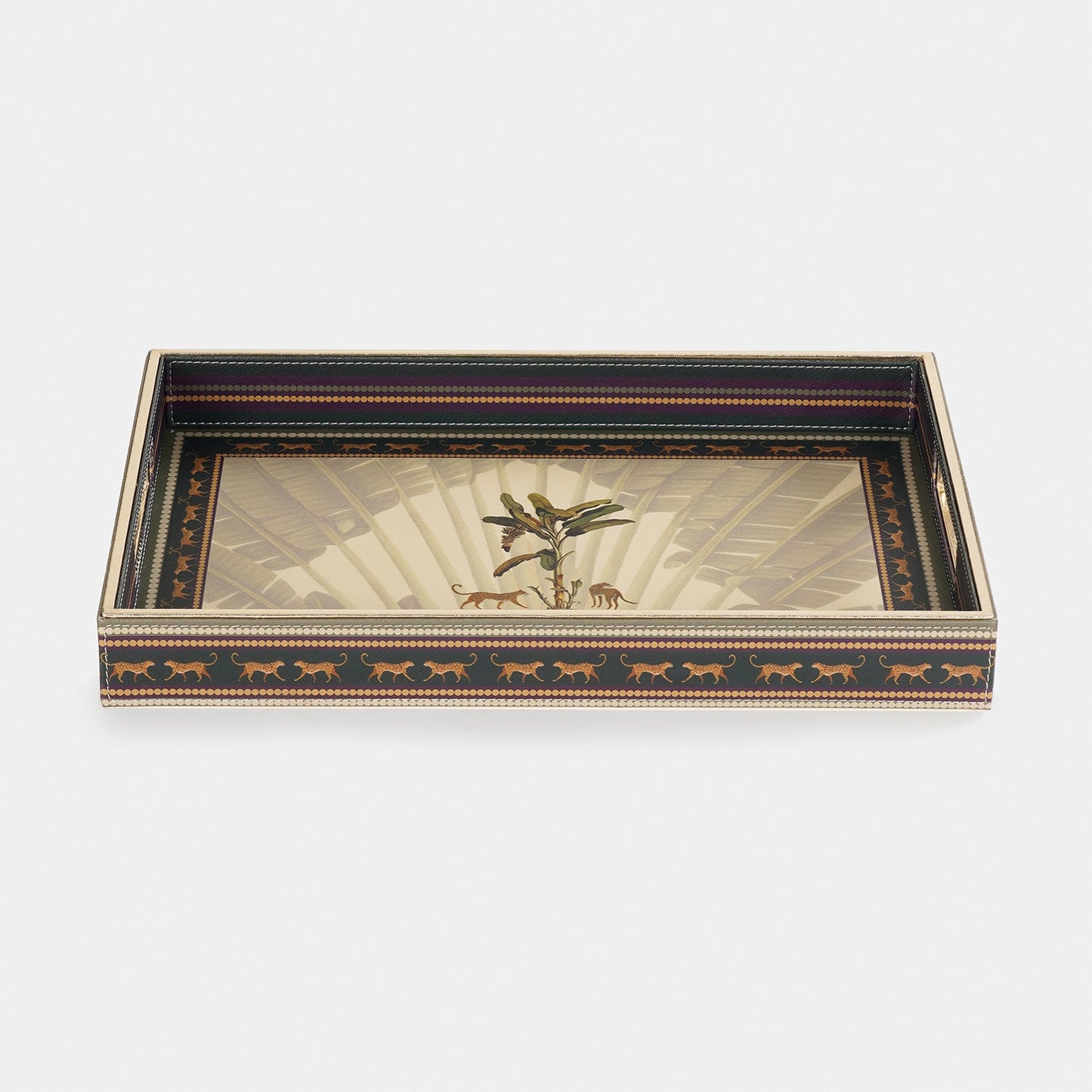 Beige Leopard Print Faux Leather Rectangle Tray
