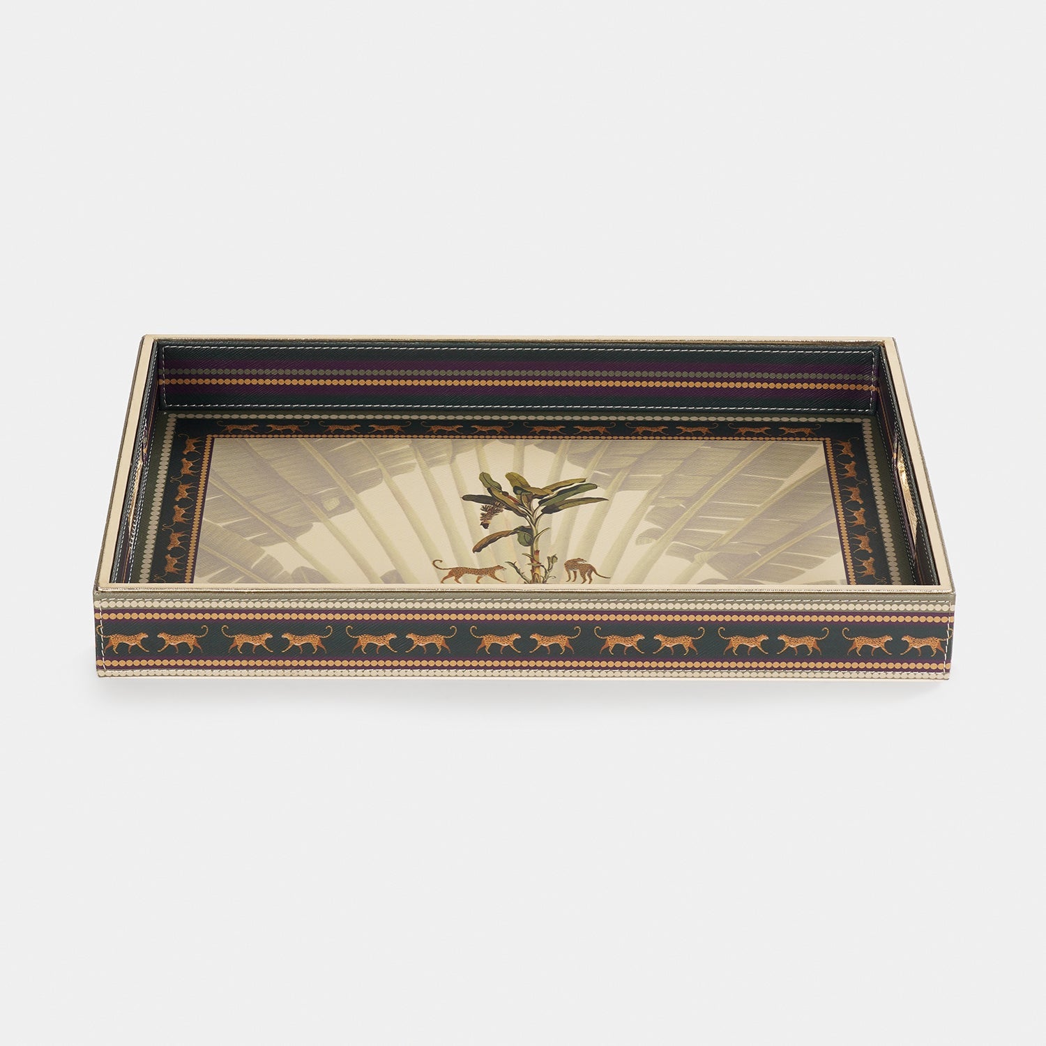 Beige Leopard Print Faux Leather Rectangle Tray