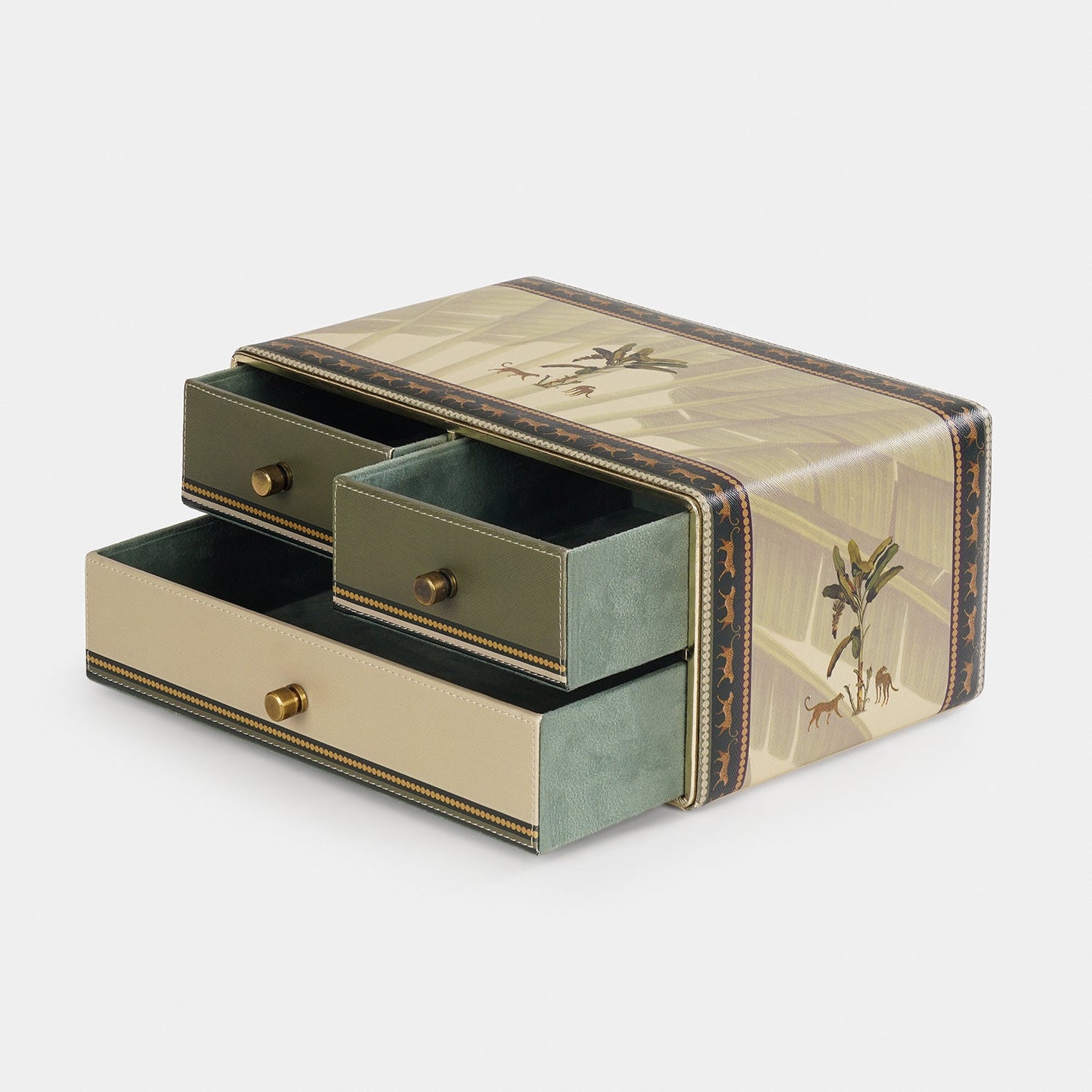 Beige Leopard Print Faux Leather Desk Organiser with Drawer