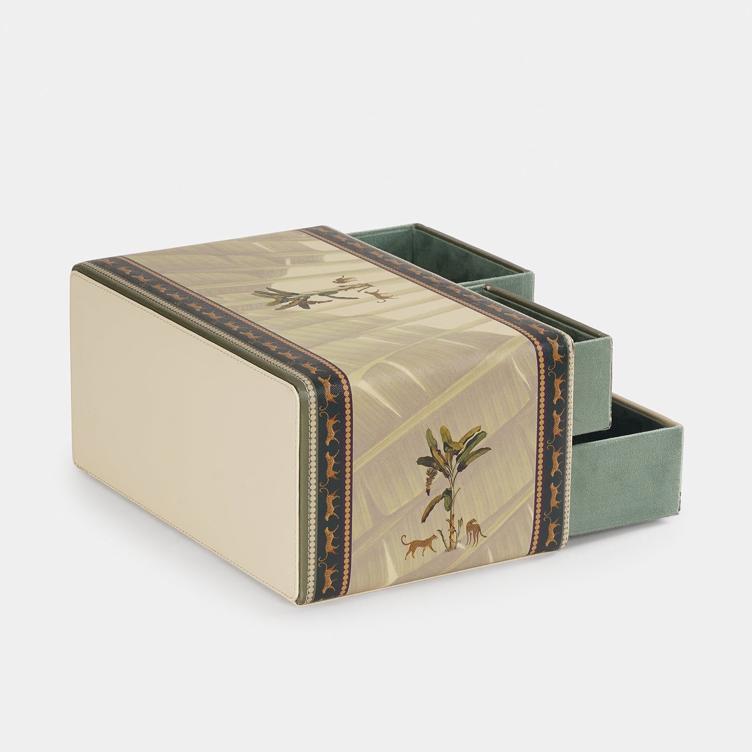 Beige Leopard Print Faux Leather Desk Organiser with Drawer