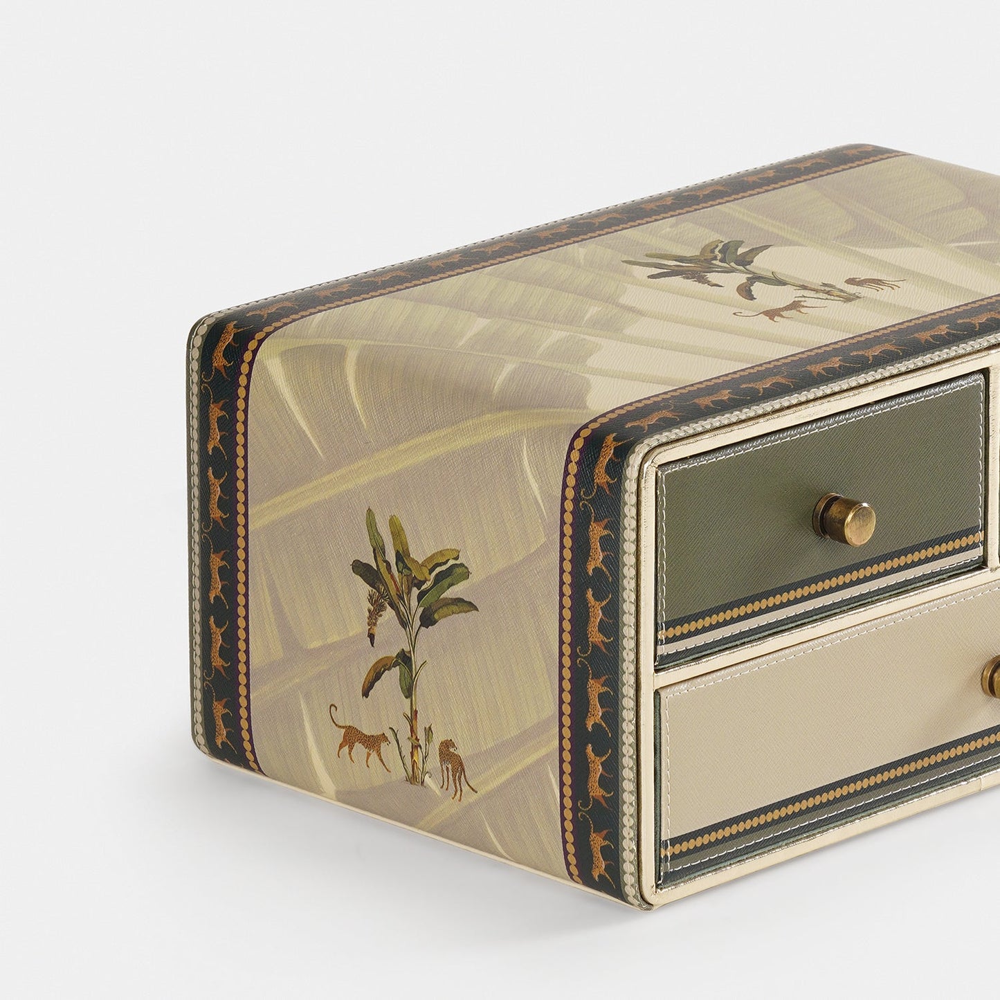 Beige Leopard Print Faux Leather Desk Organiser with Drawer