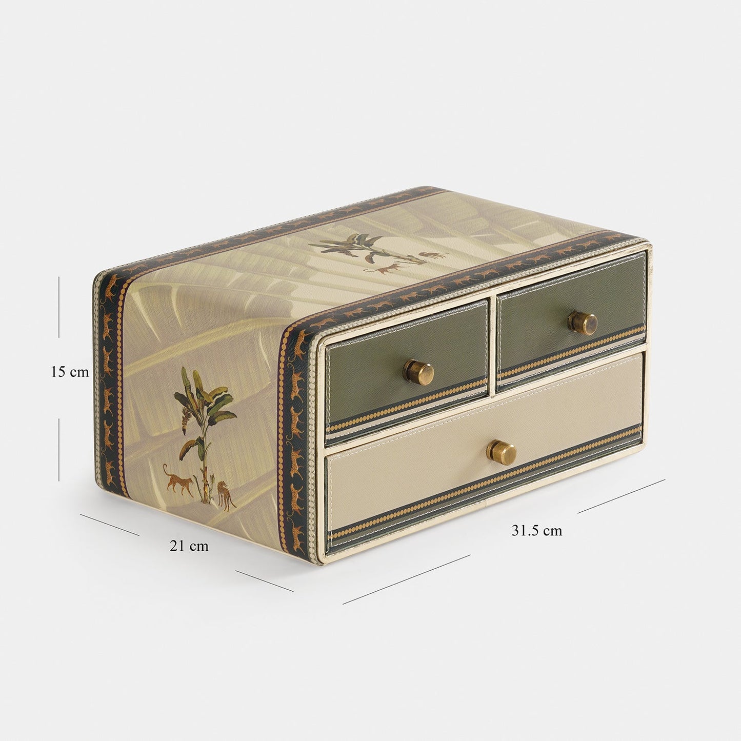 Beige Leopard Print Faux Leather Desk Organiser with Drawer