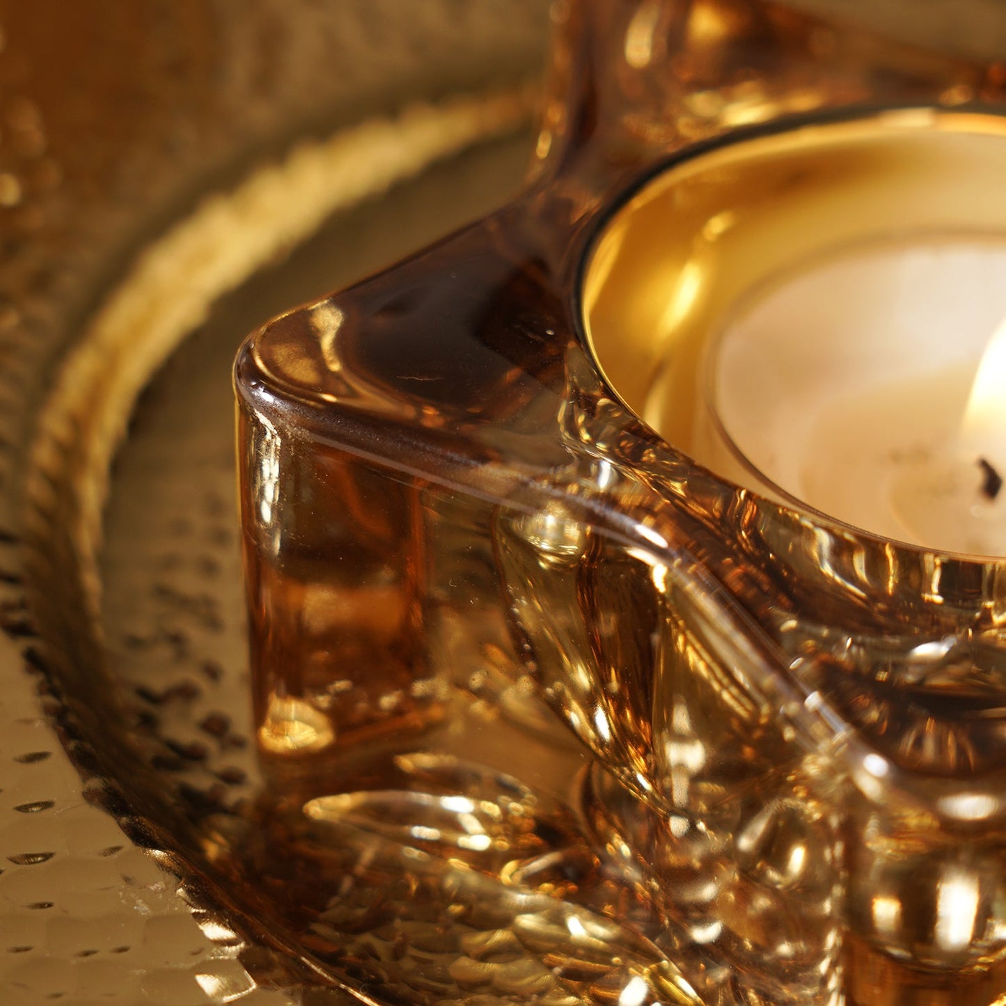Set of 2 Amber Star Shaped Tealight Holders