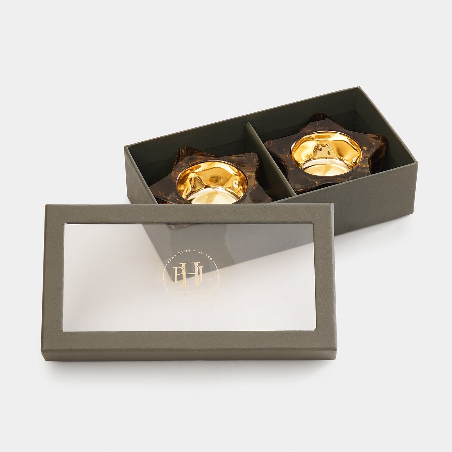 Set of 2 Amber Star Shaped Tealight Holders