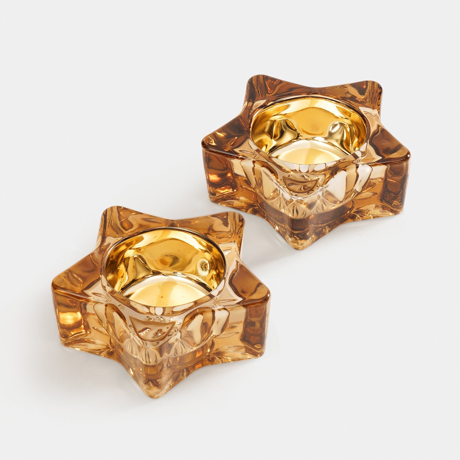 Set of 2 Amber Star Shaped Tealight Holders
