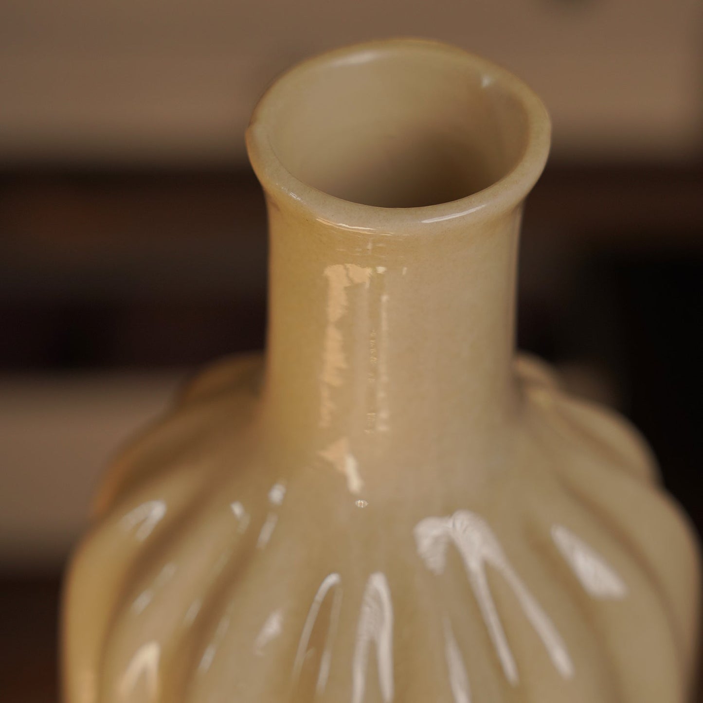 Beige Linear Ceramic Vase - Large