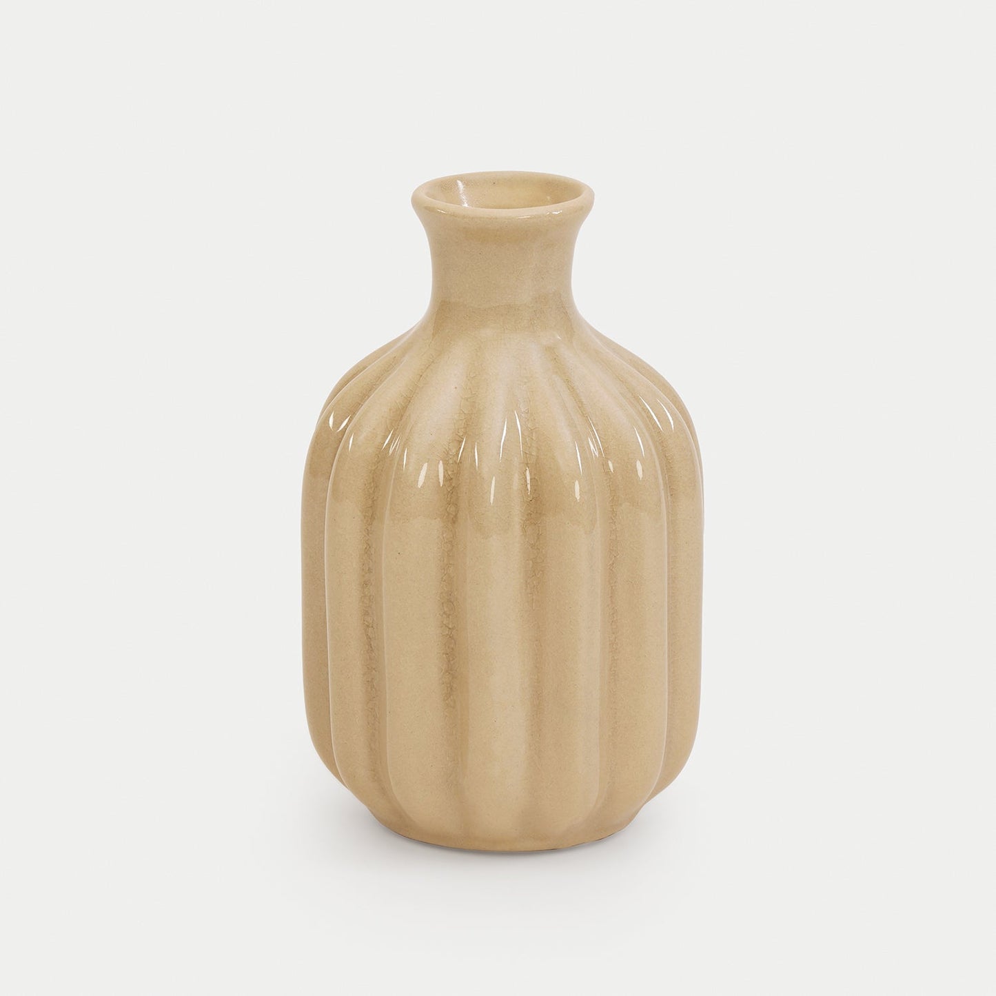 Beige Ribbed Ceramic Vase - Small