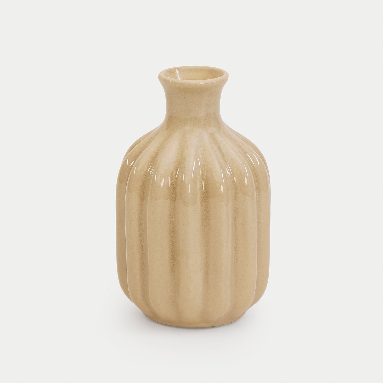 Beige Ribbed Ceramic Vase - Small