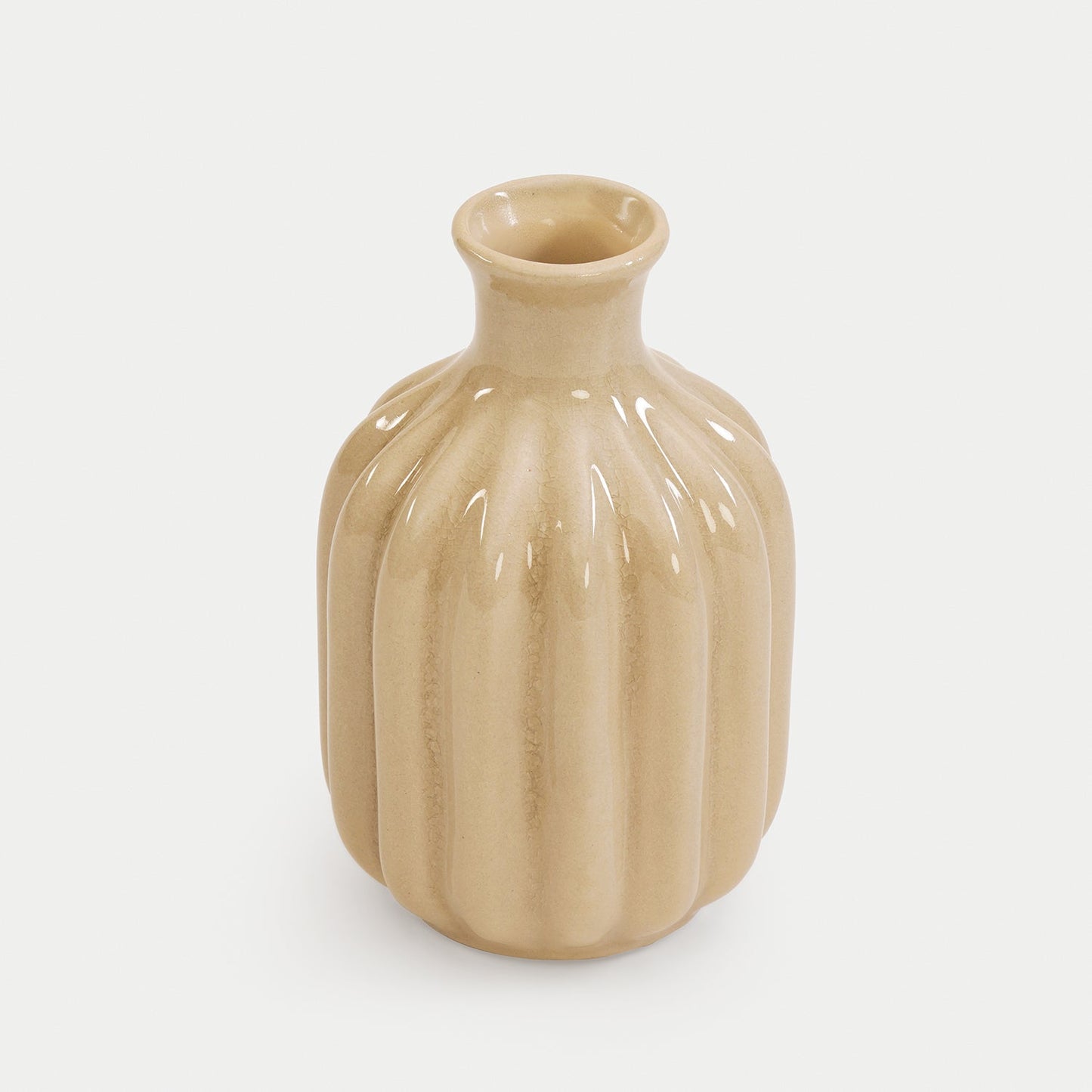 Beige Ribbed Ceramic Vase - Small