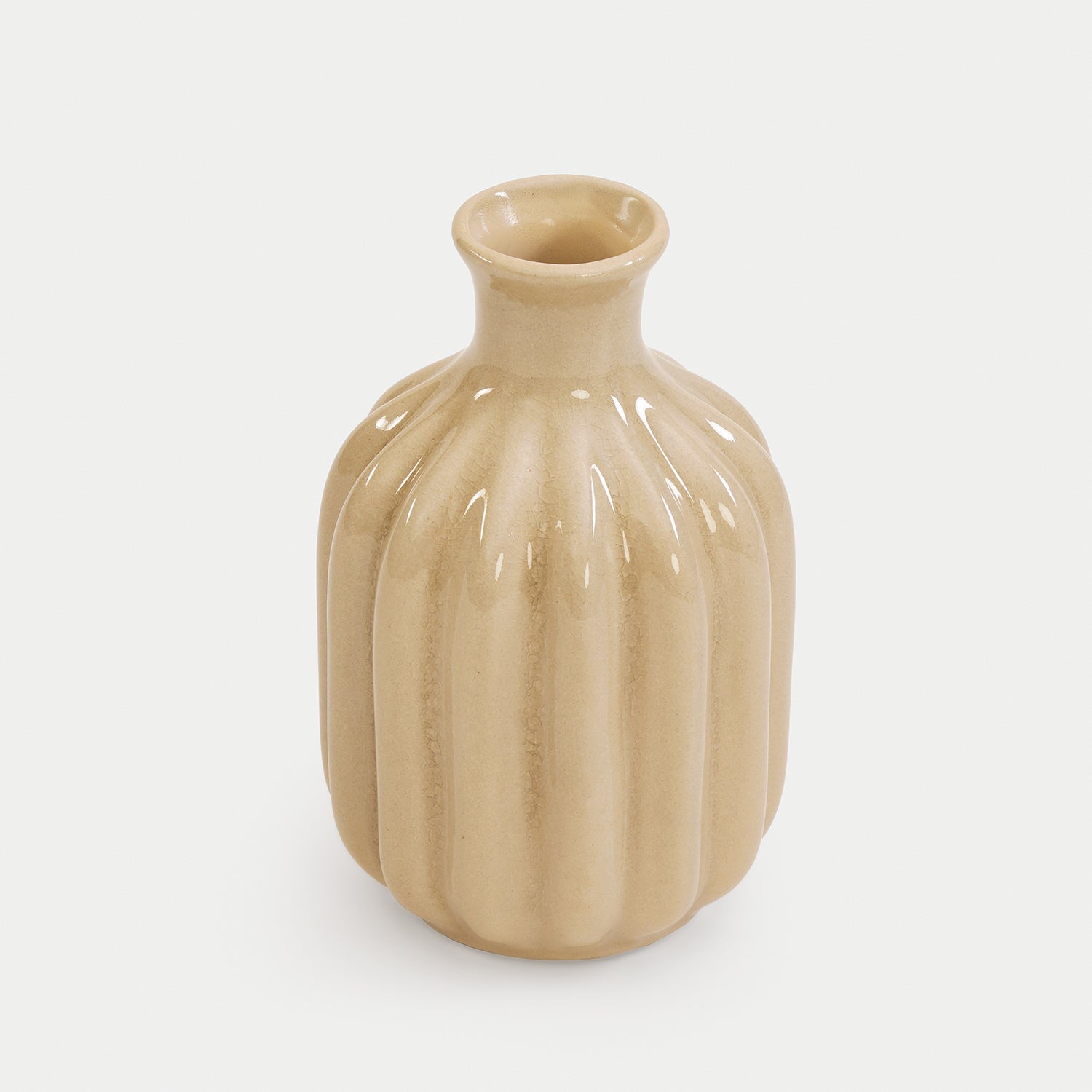 Beige Ribbed Ceramic Vase - Small