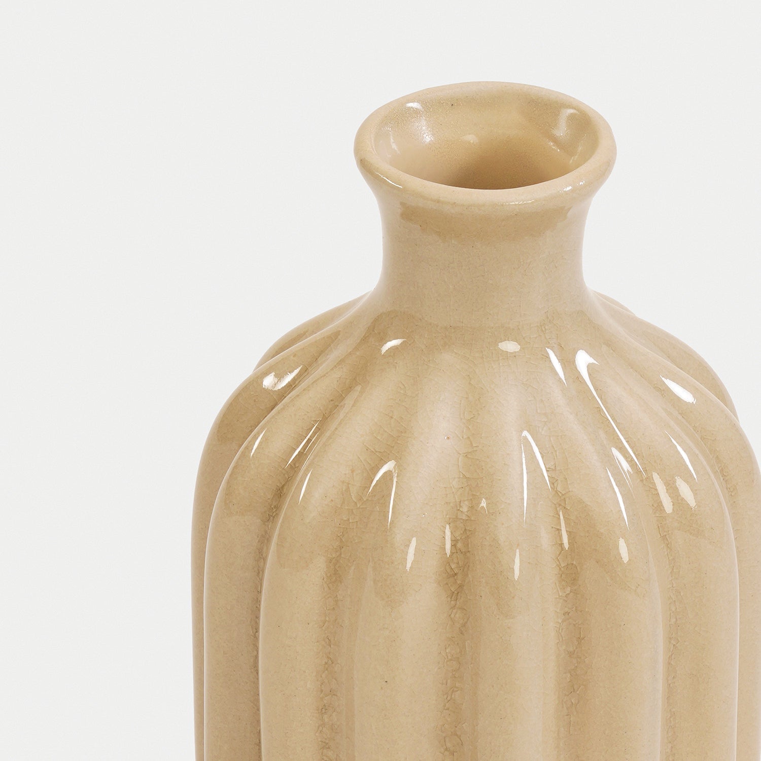 Beige Ribbed Ceramic Vase - Small