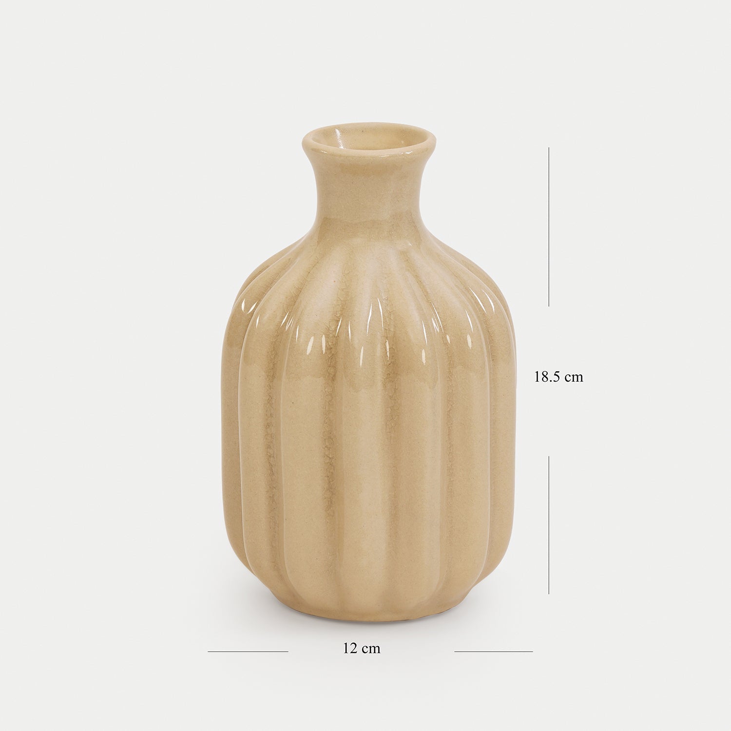 Beige Ribbed Ceramic Vase - Small