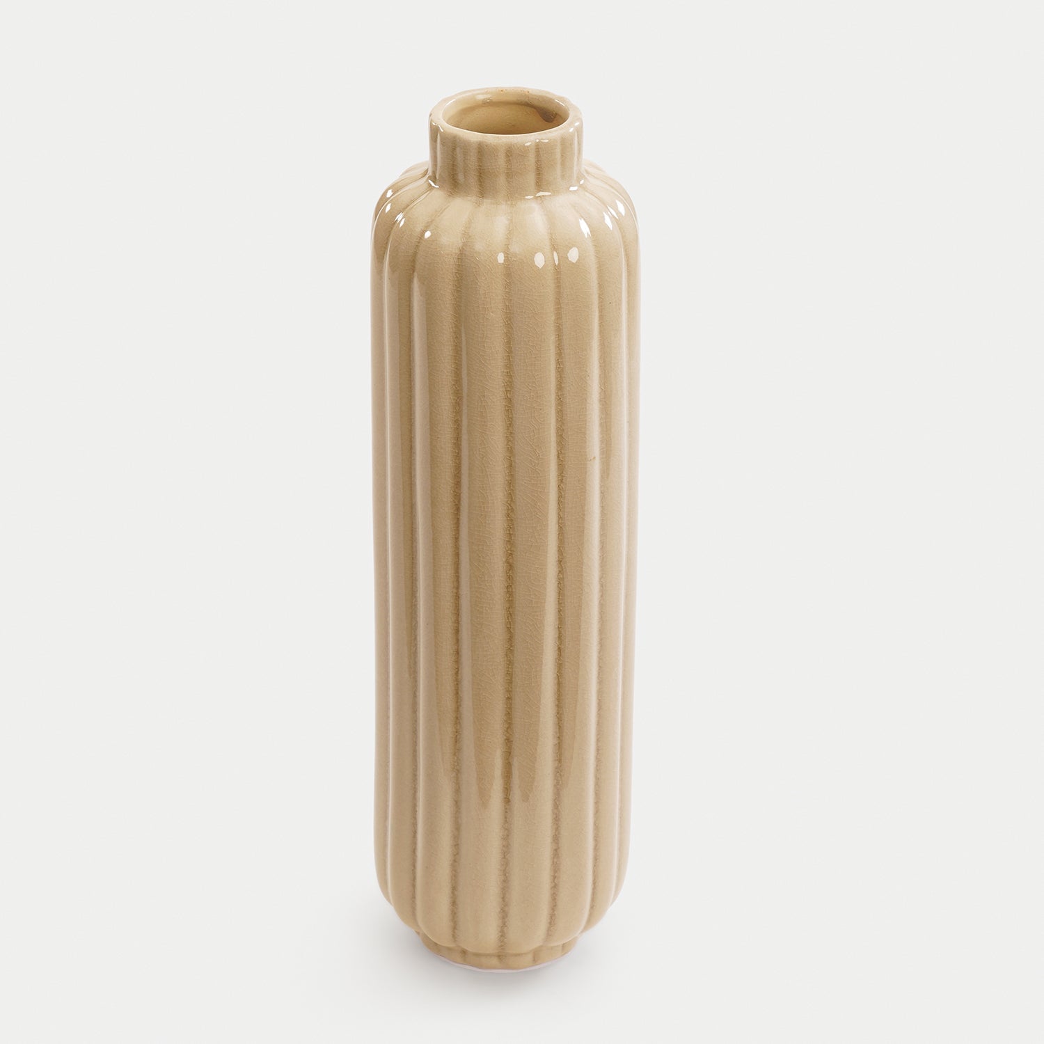 Beige Ribbed Ceramic Vase - Medium