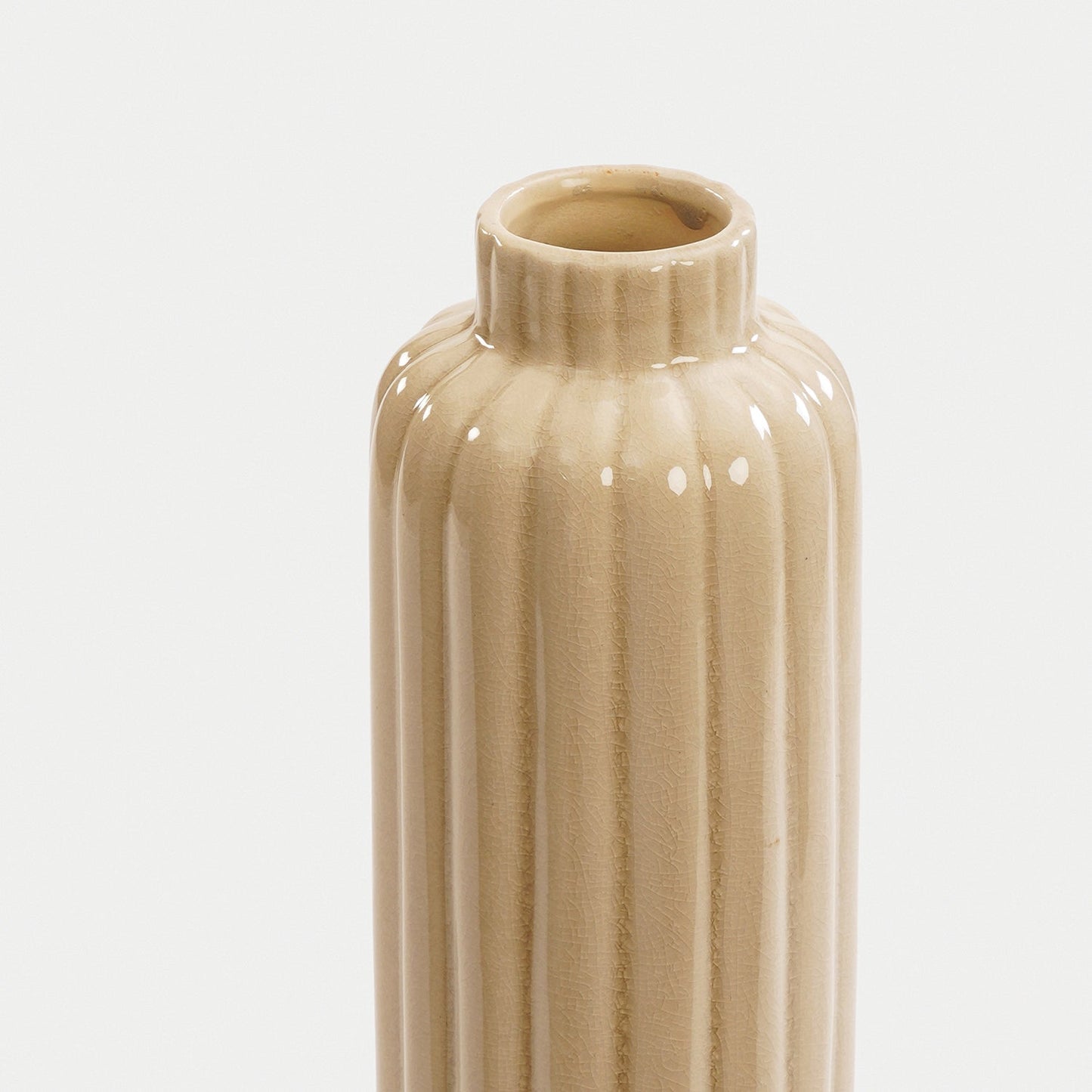 Beige Ribbed Ceramic Vase - Medium