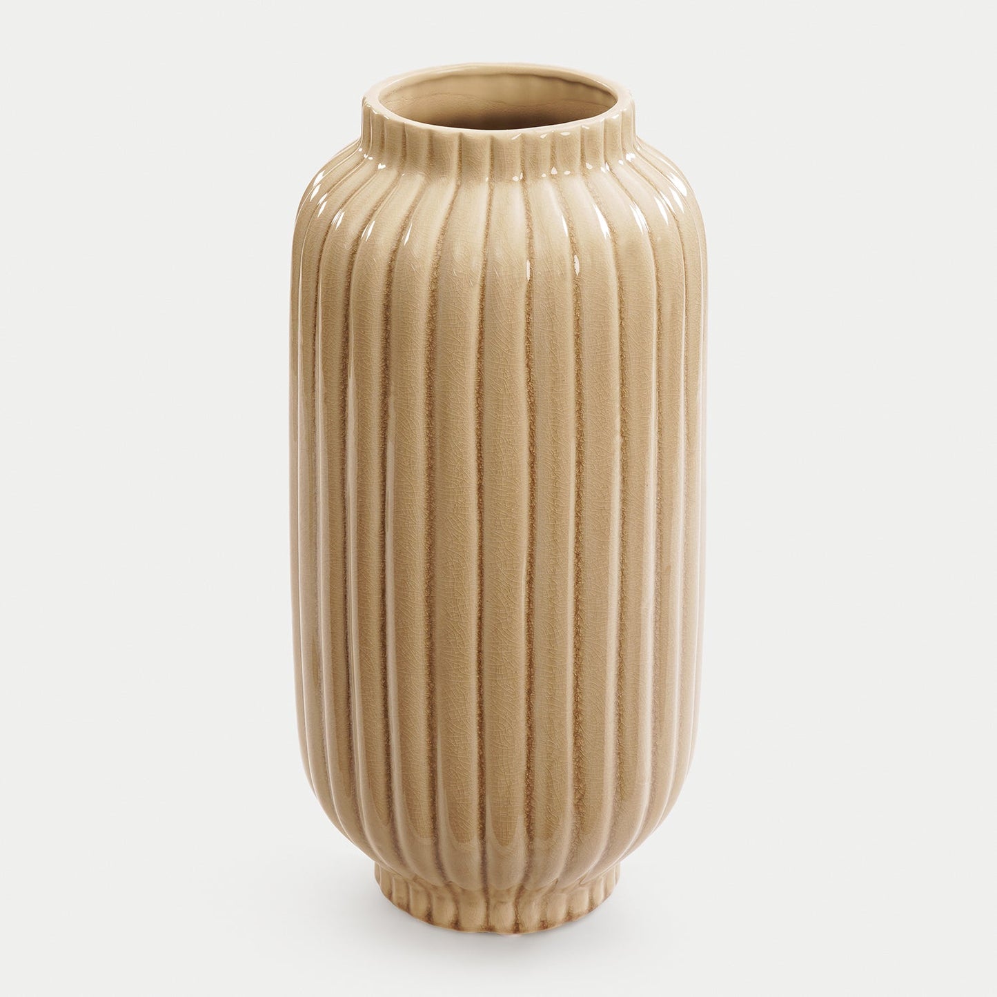 Beige Ribbed Ceramic Vase - Large