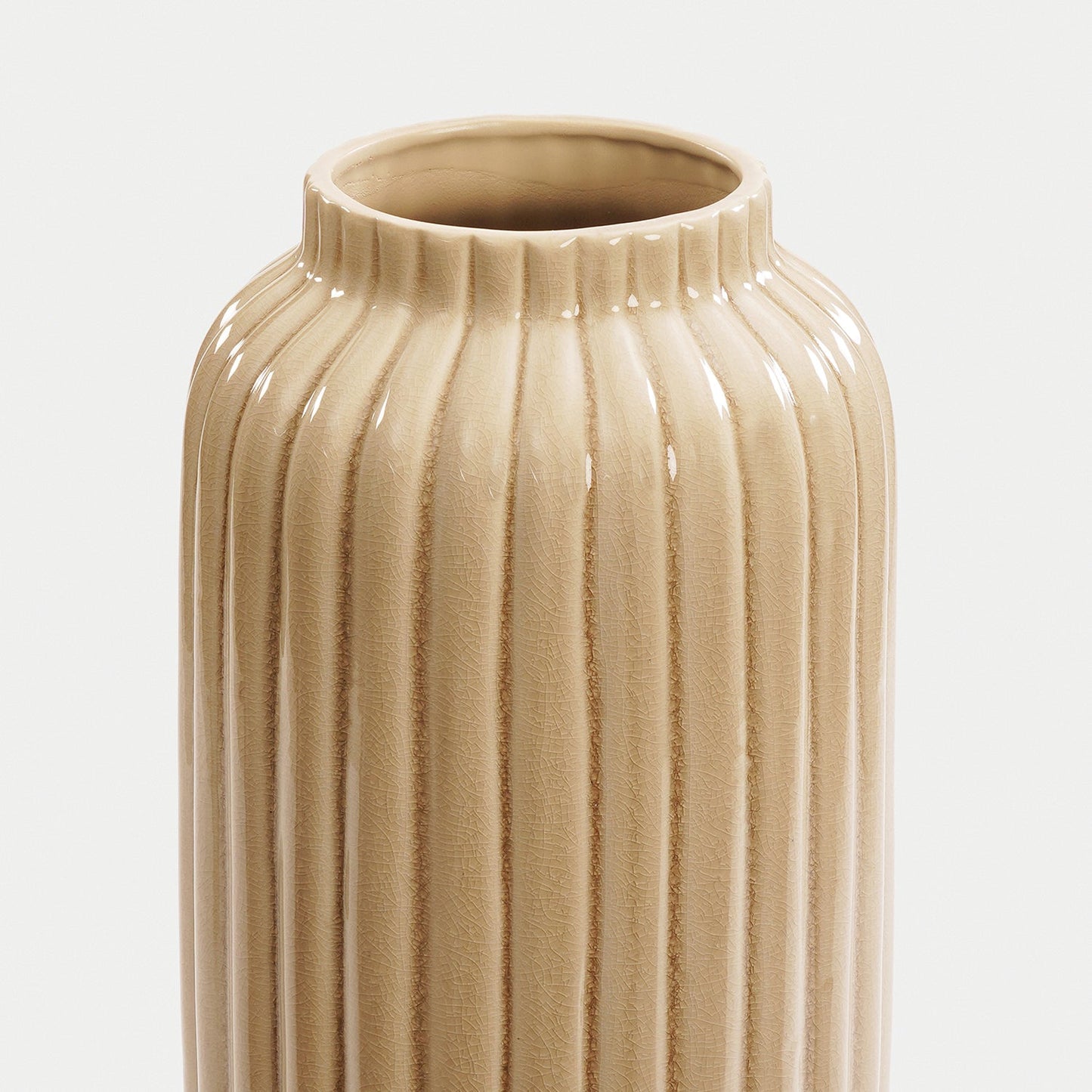 Beige Ribbed Ceramic Vase - Large