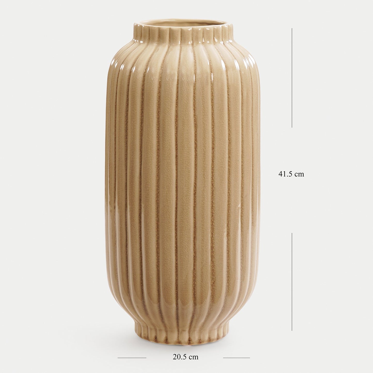 Beige Ribbed Ceramic Vase - Large