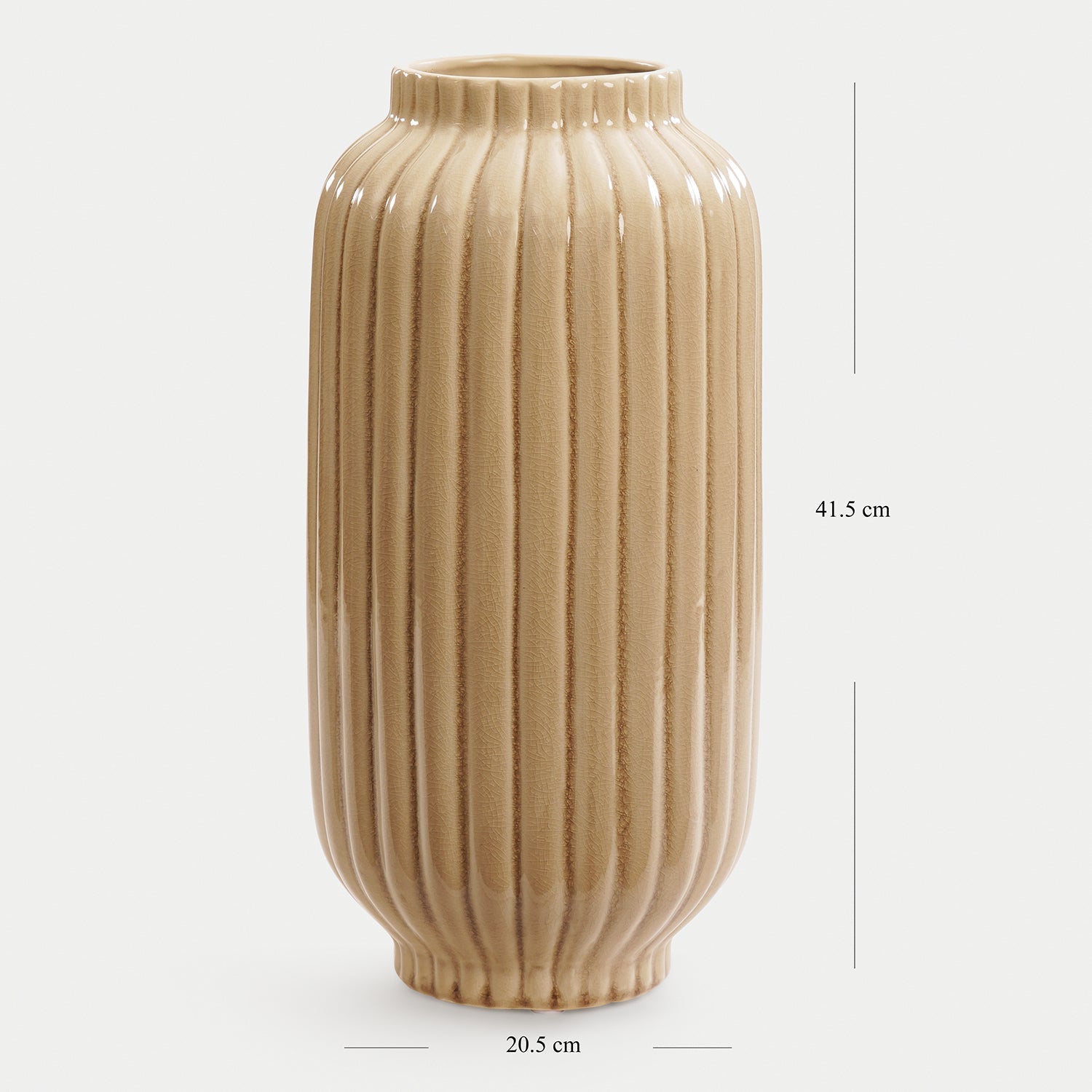 Beige Ribbed Ceramic Vase - Large