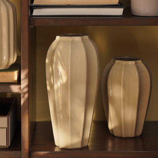 Beige Glossy Ceramic Vase - Large