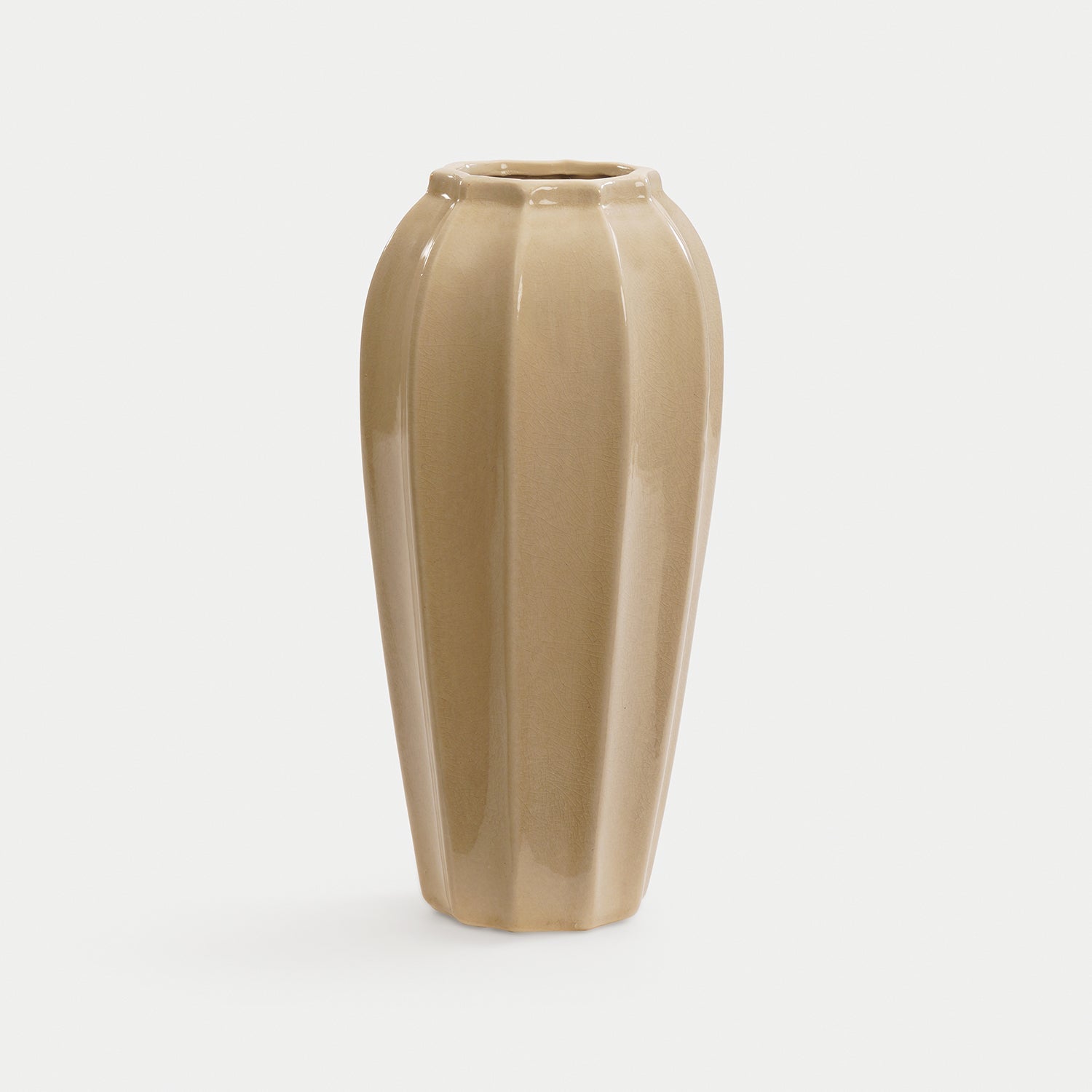 Beige Glossy Ceramic Vase - Large