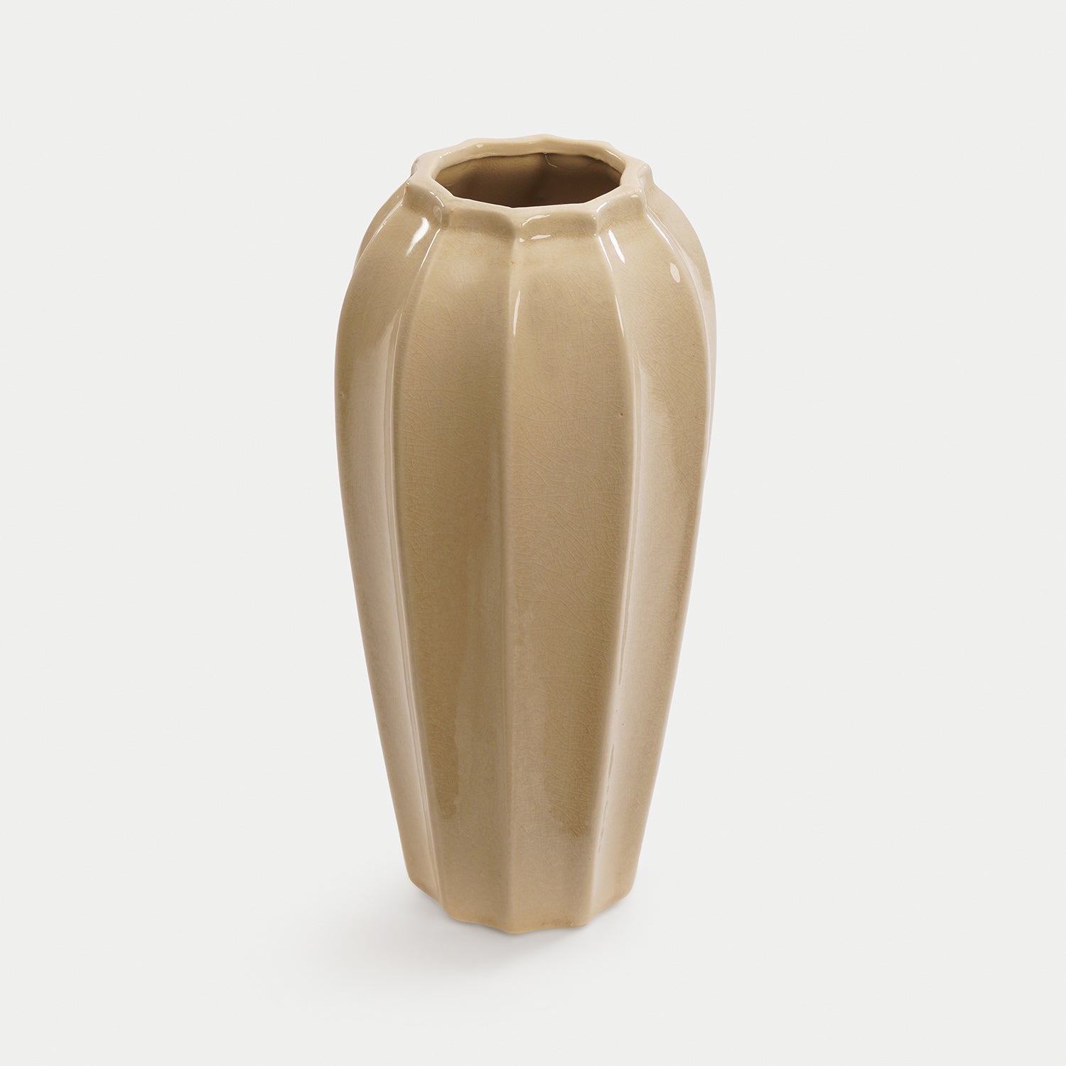 Beige Glossy Ceramic Vase - Large
