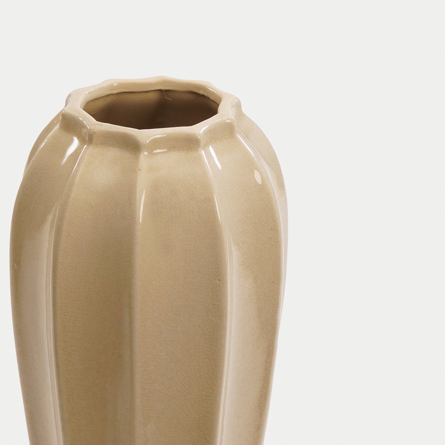 Beige Glossy Ceramic Vase - Large