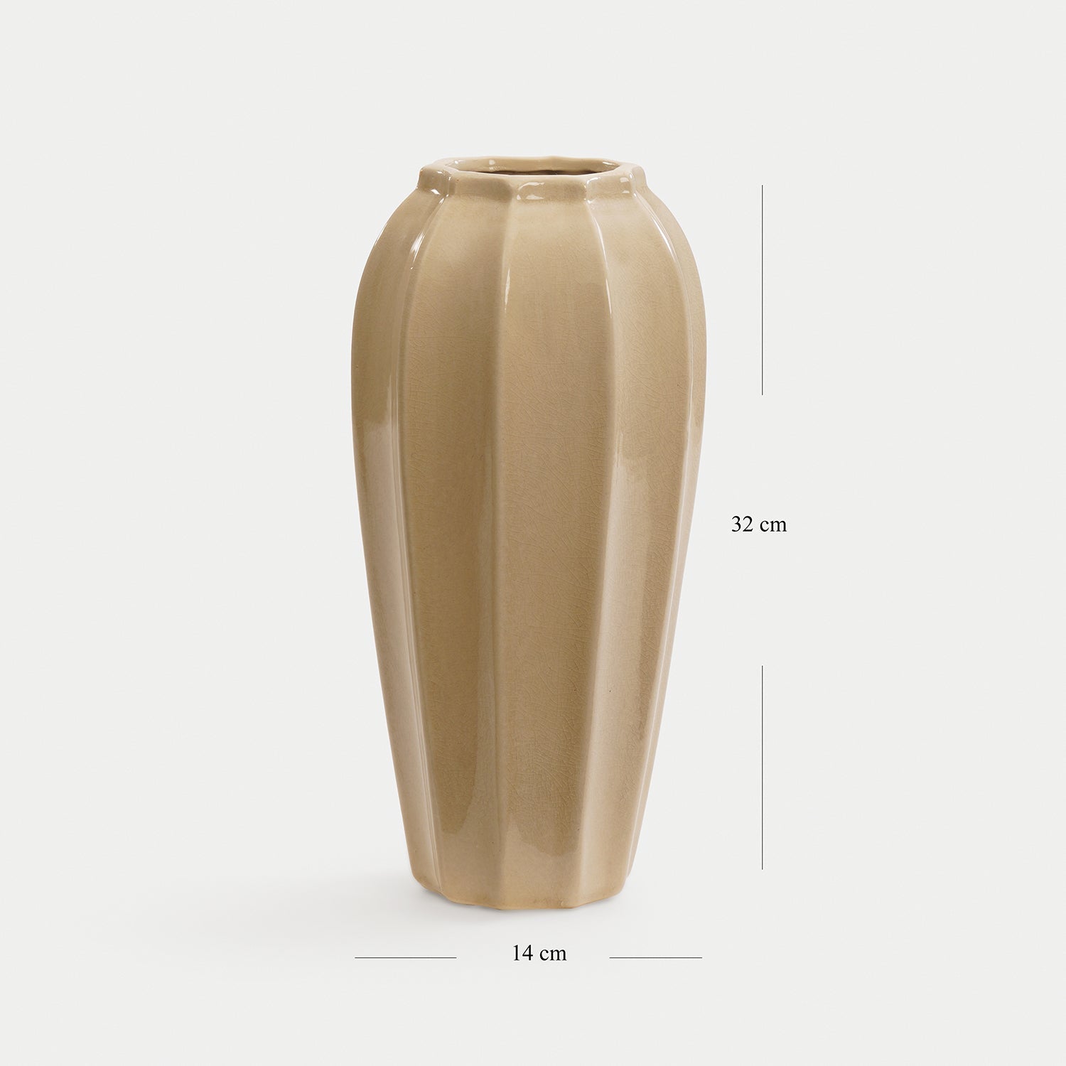 Beige Glossy Ceramic Vase - Large