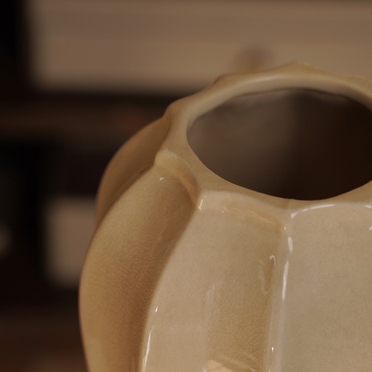 Beige Glossy Ceramic Vase - Small