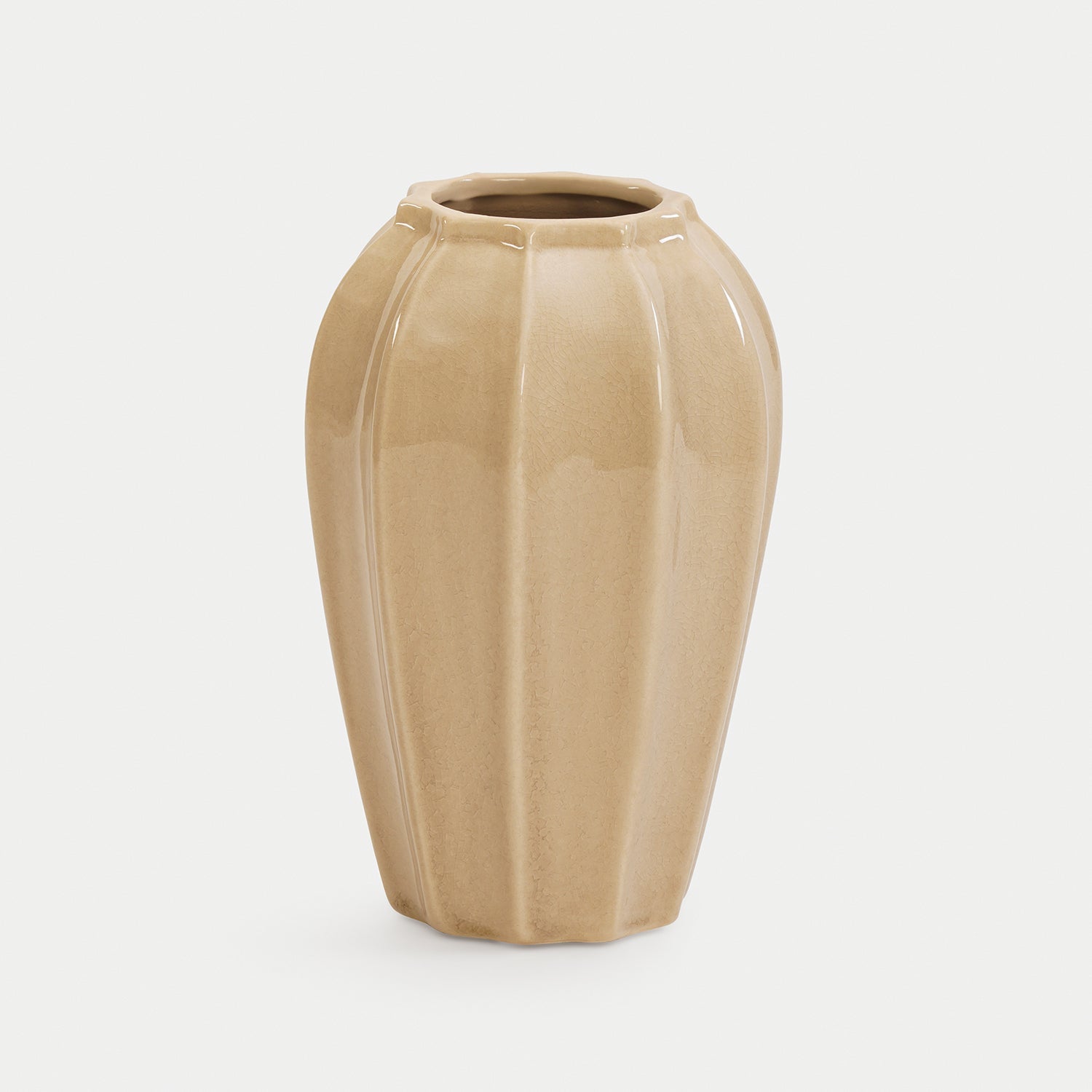 Beige Glossy Ceramic Vase - Small