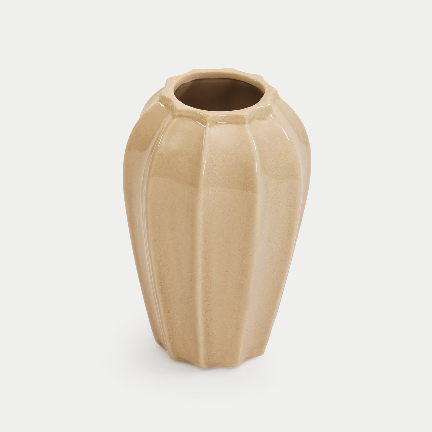 Beige Glossy Ceramic Vase - Small