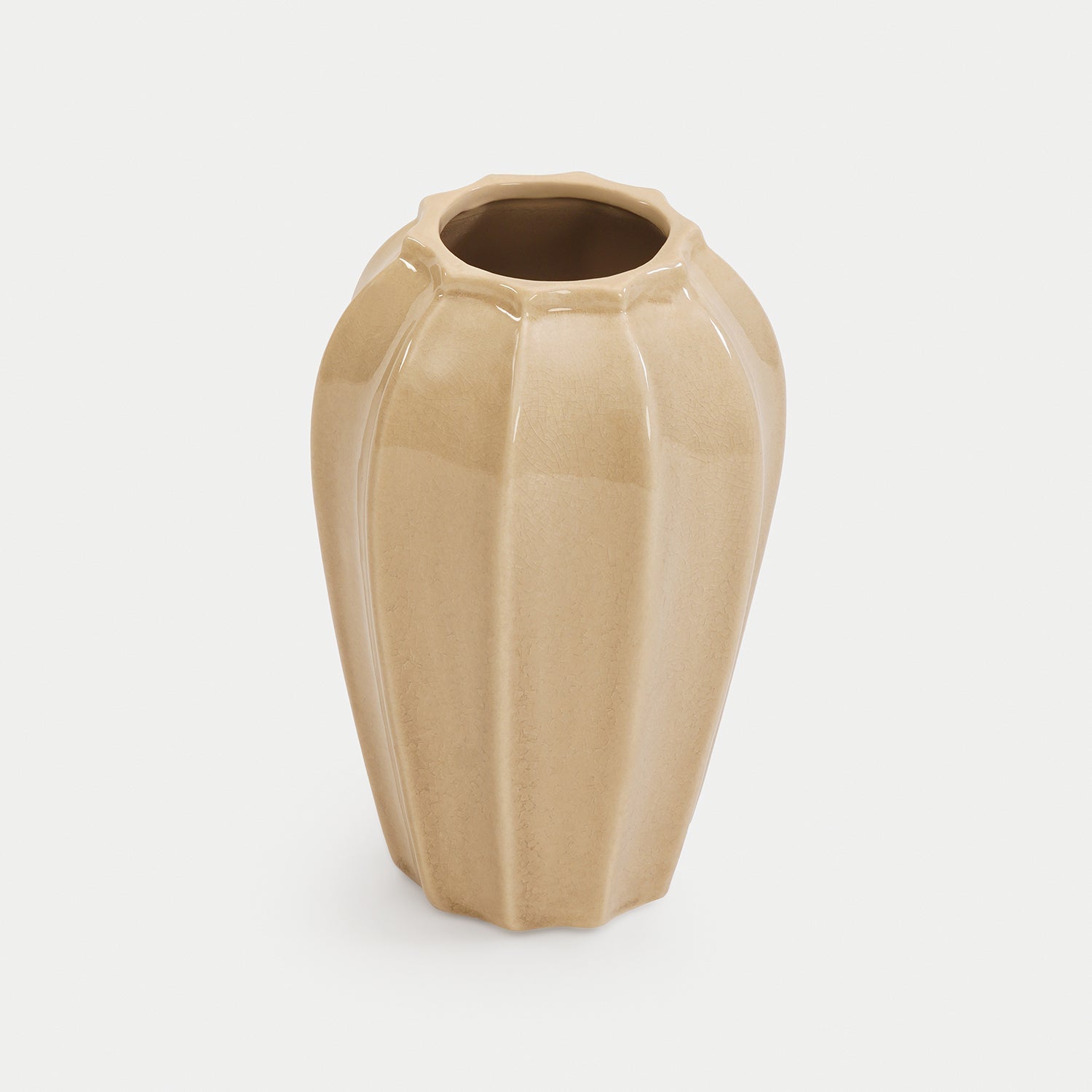Beige Glossy Ceramic Vase - Small