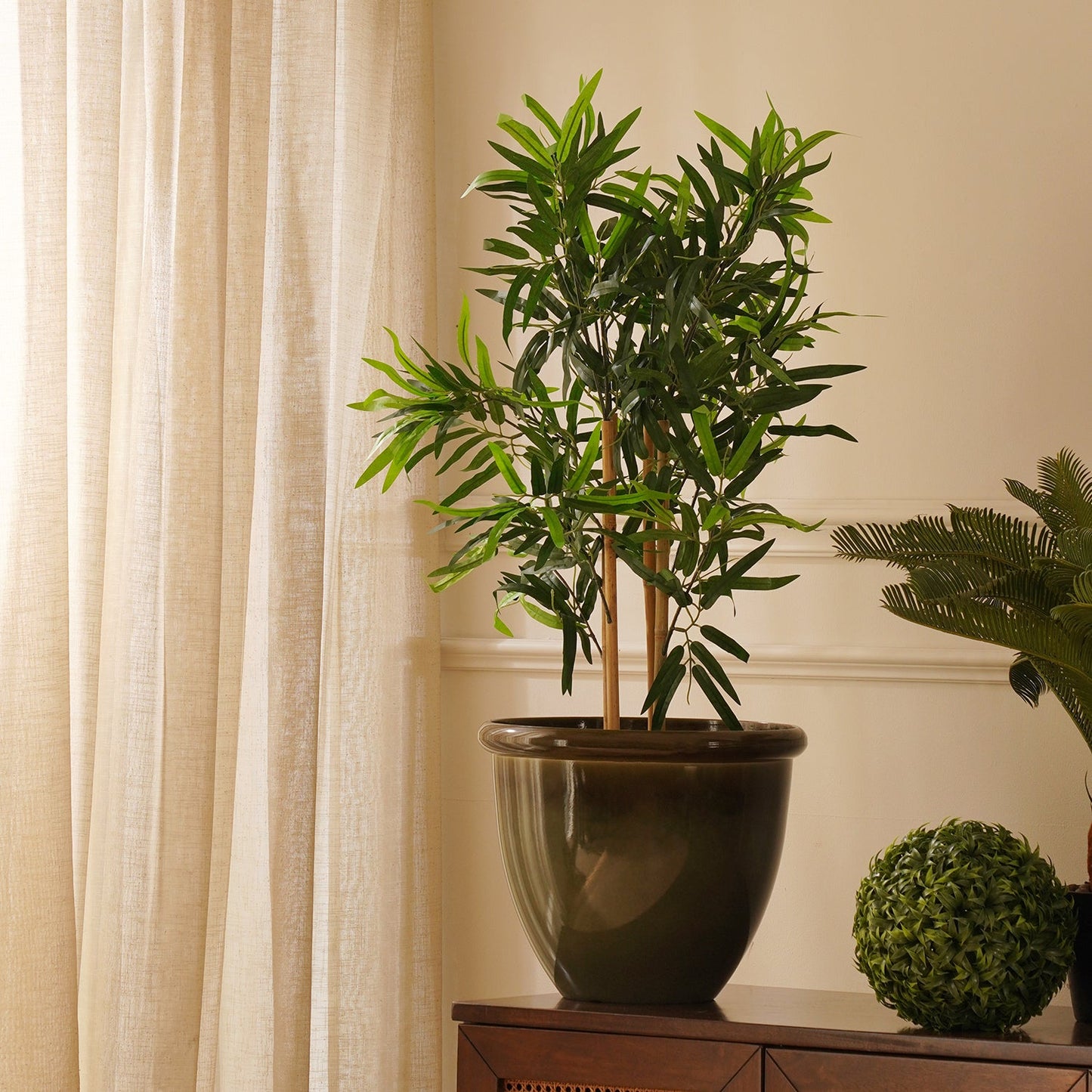 Green Faux Bamboo Potted Plant - Small