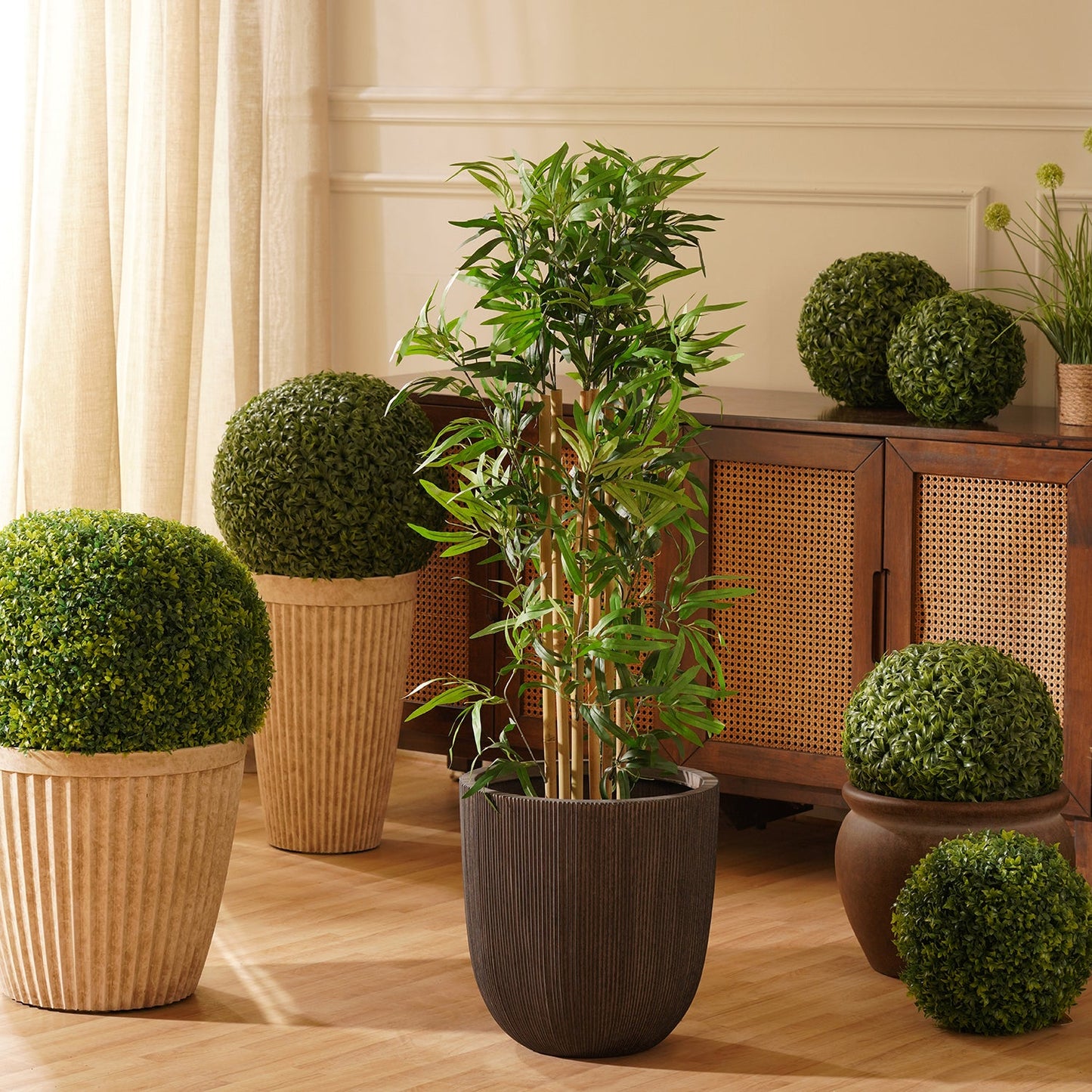 Green Faux Bamboo Potted Plant - Medium