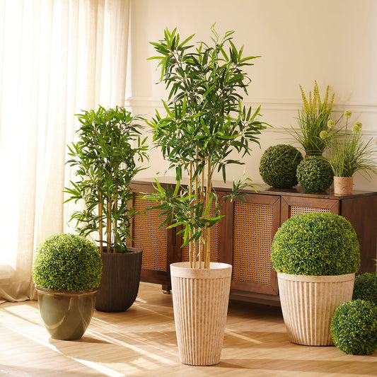 Green Faux Bamboo Potted Plant - Large