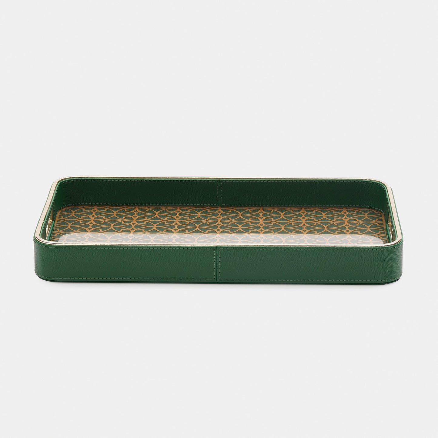 Green Printed Glass Rectangle Faux Leather Tray