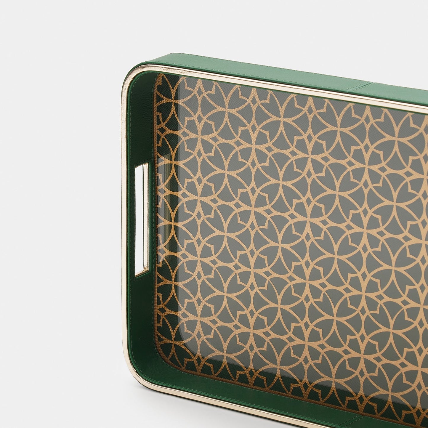 Green Printed Glass Rectangle Faux Leather Tray