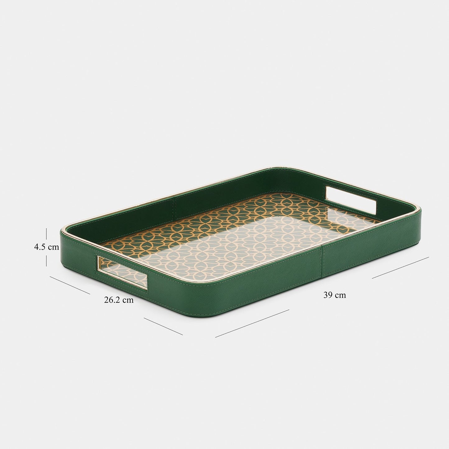 Green Printed Glass Rectangle Faux Leather Tray