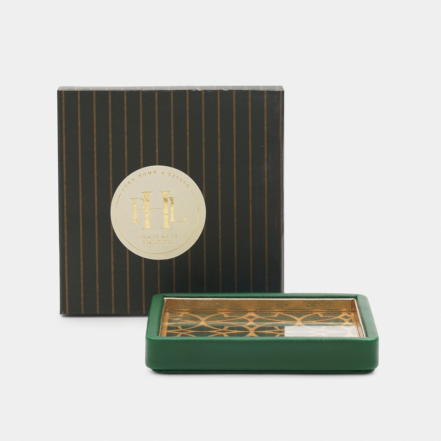 Green Printed Glass Faux Leather Coaster